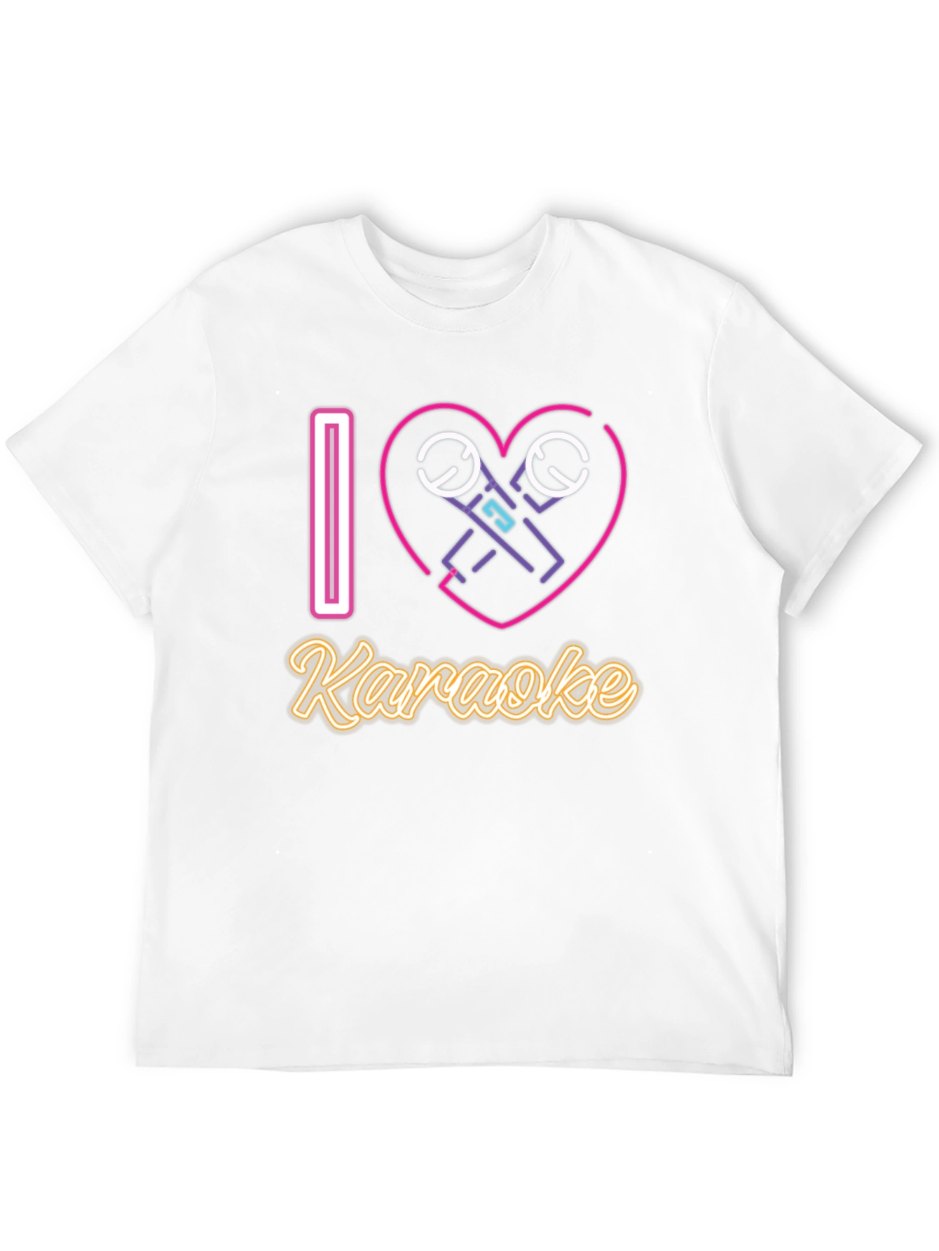I Love Karaoke T-Shirt - Neon Microphone Heart Design