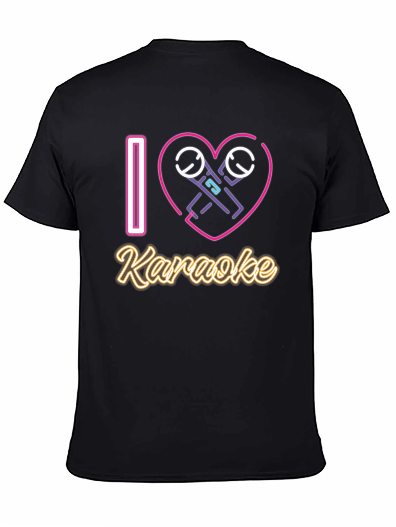 I Love Karaoke T-Shirt - Neon Microphone Heart Design