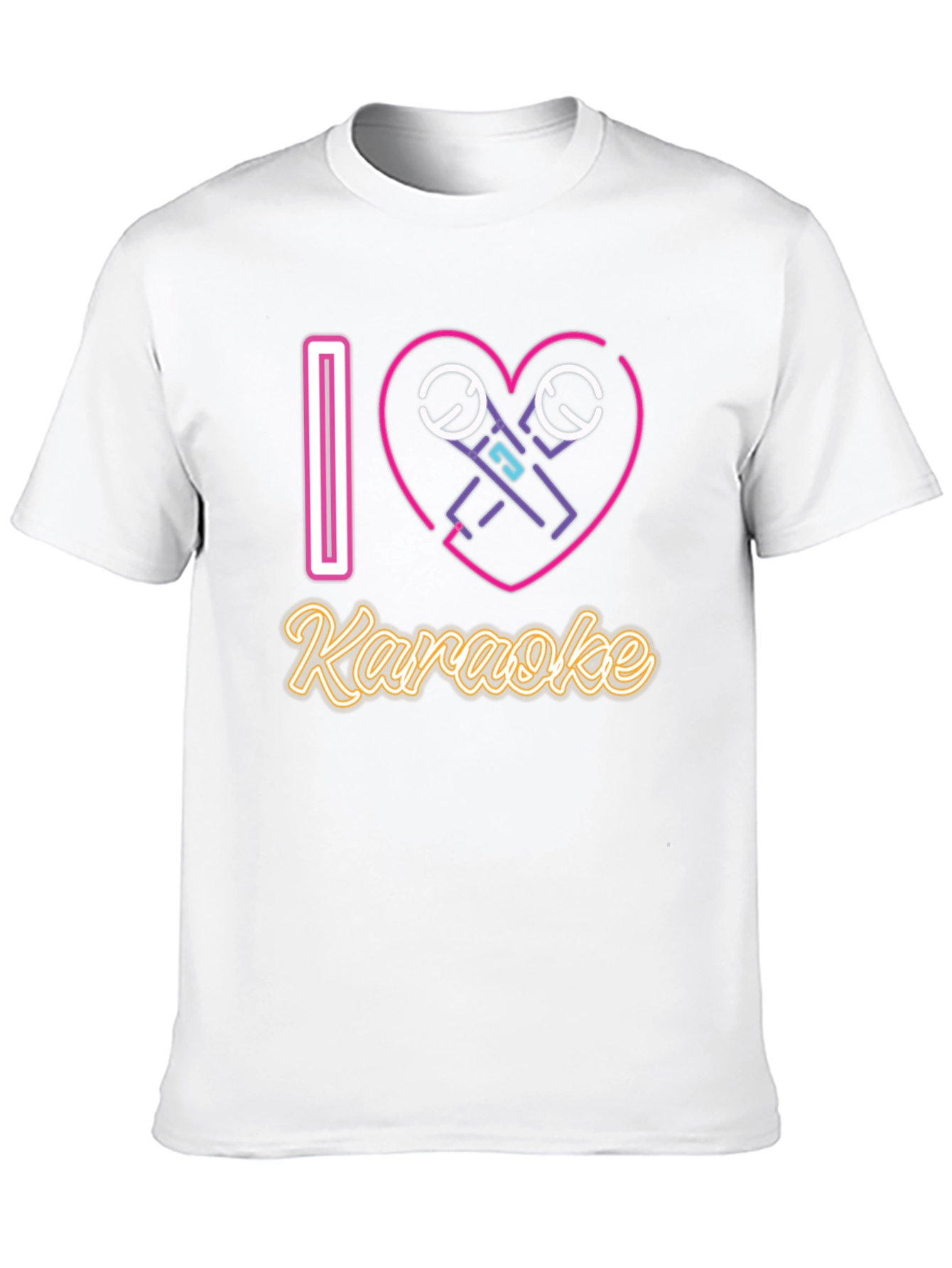 I Love Karaoke T-Shirt - Neon Microphone Heart Design