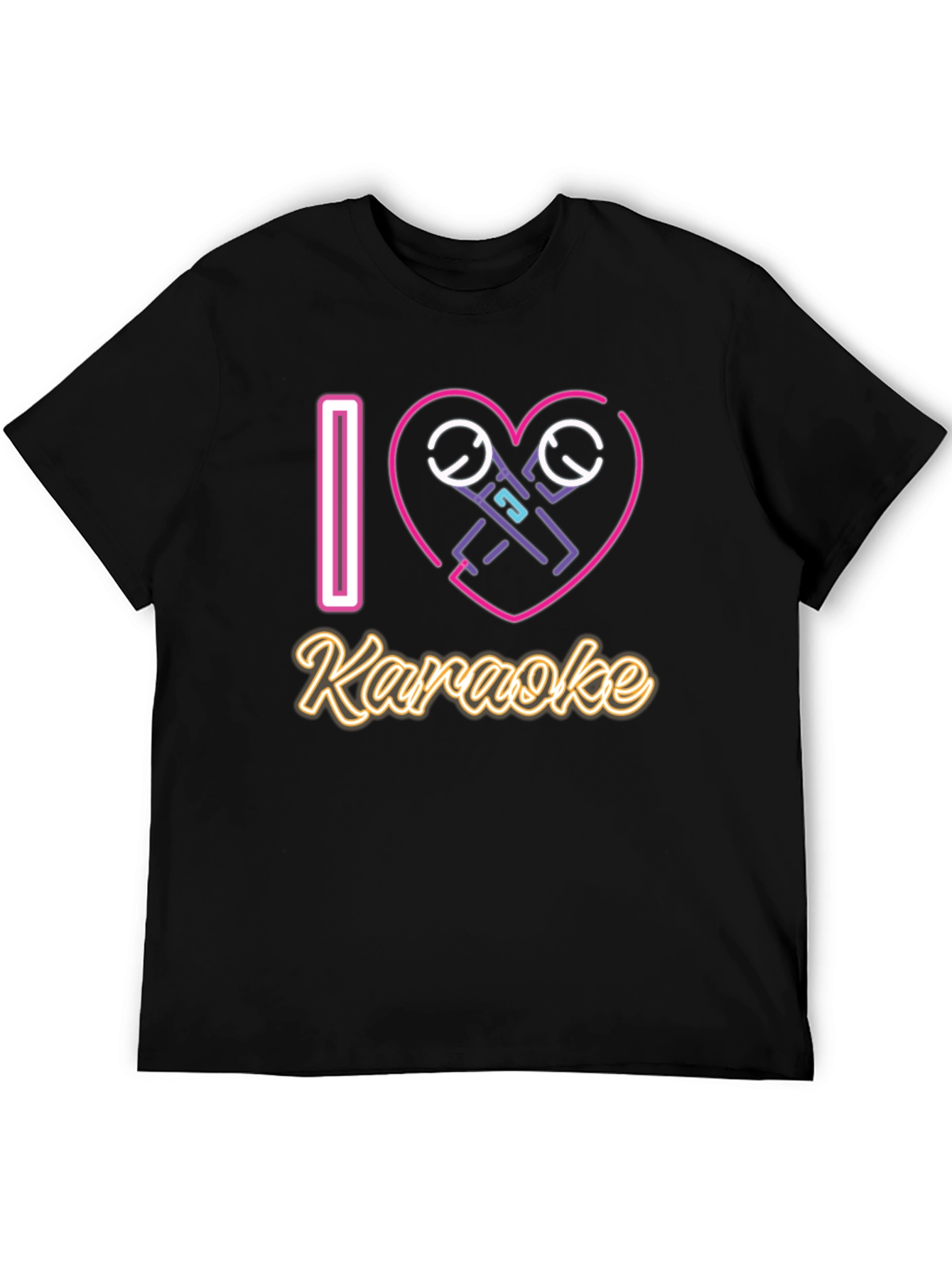 I Love Karaoke T-Shirt - Neon Microphone Heart Design