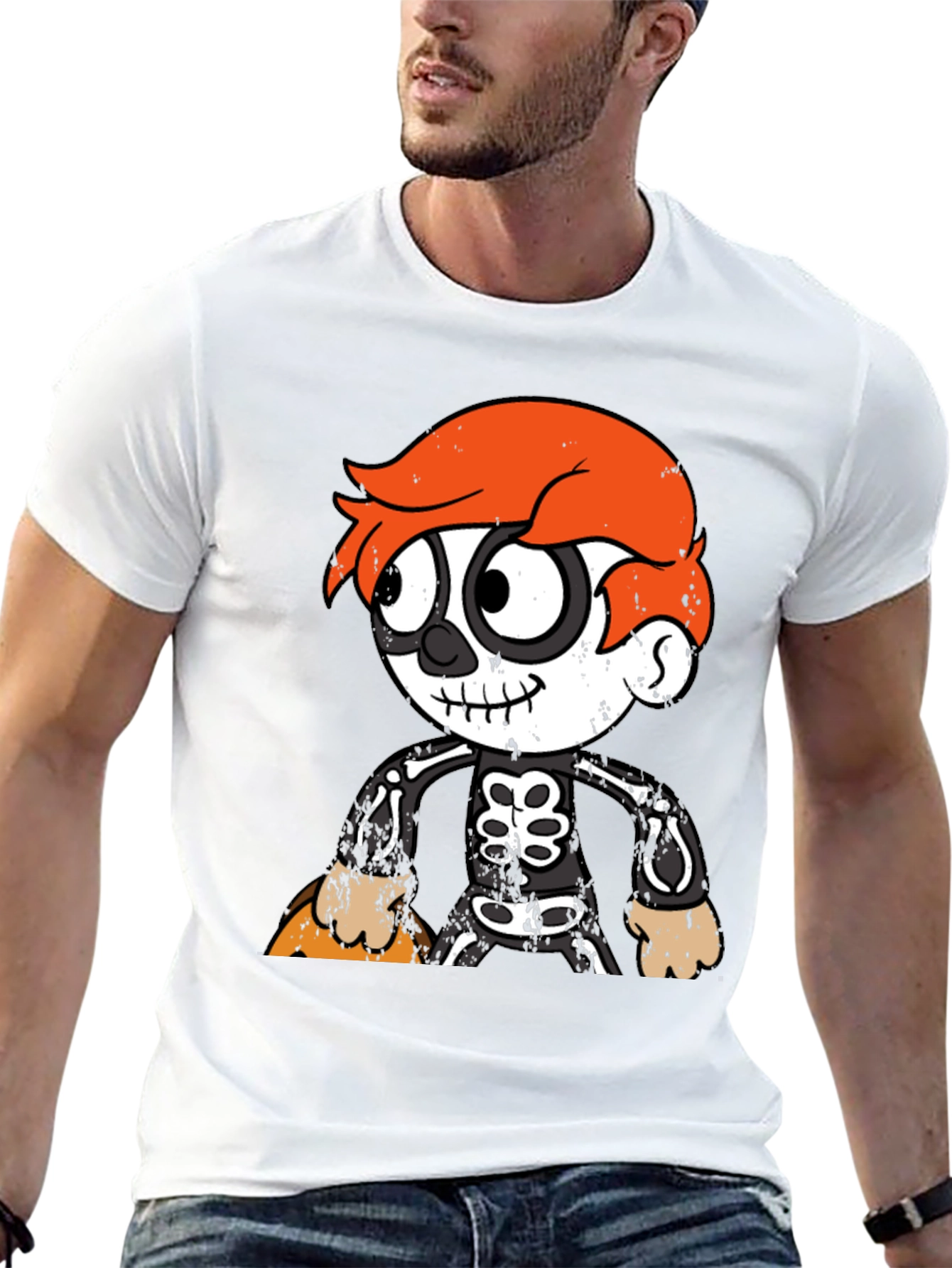 Halloween Cartoon Skeleton Graphic T-Shirt