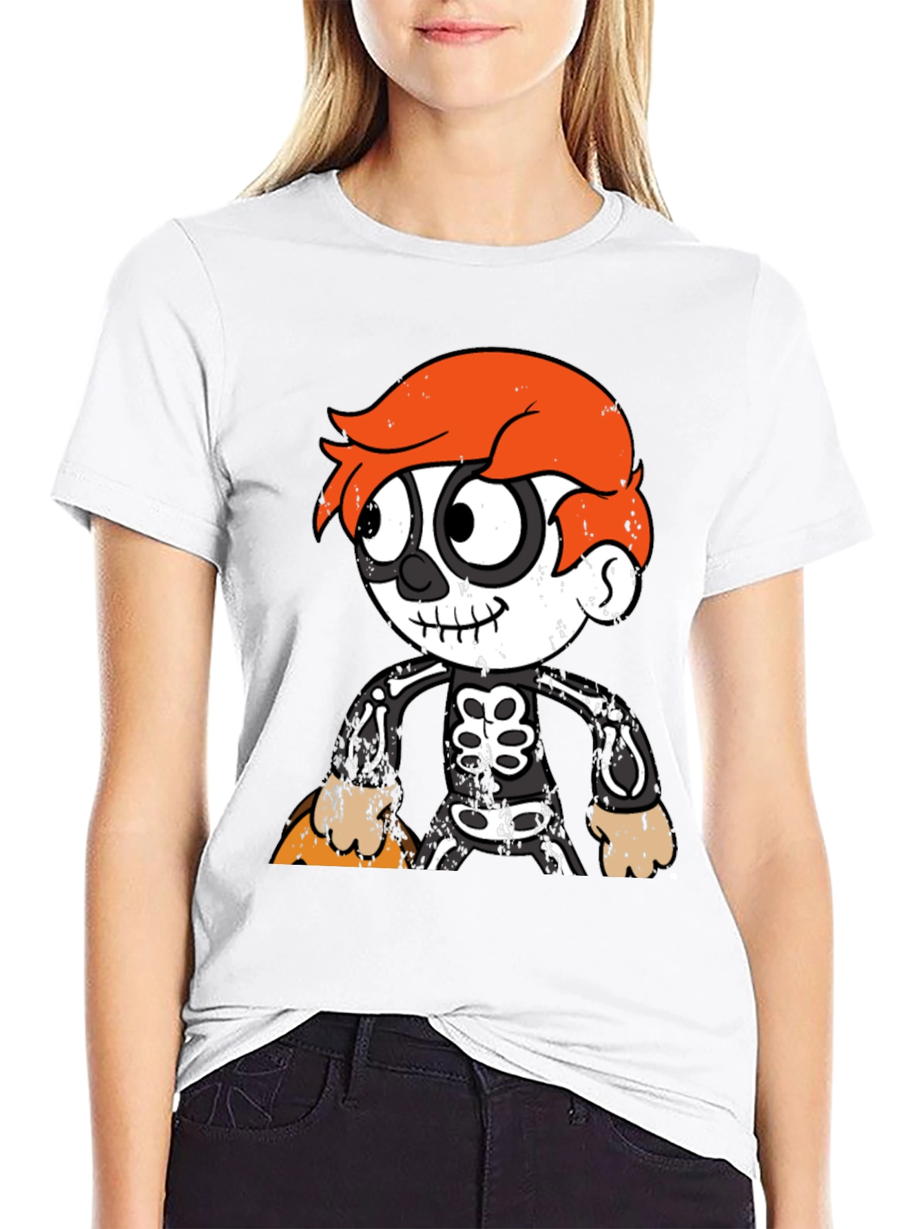 Halloween Cartoon Skeleton Graphic T-Shirt