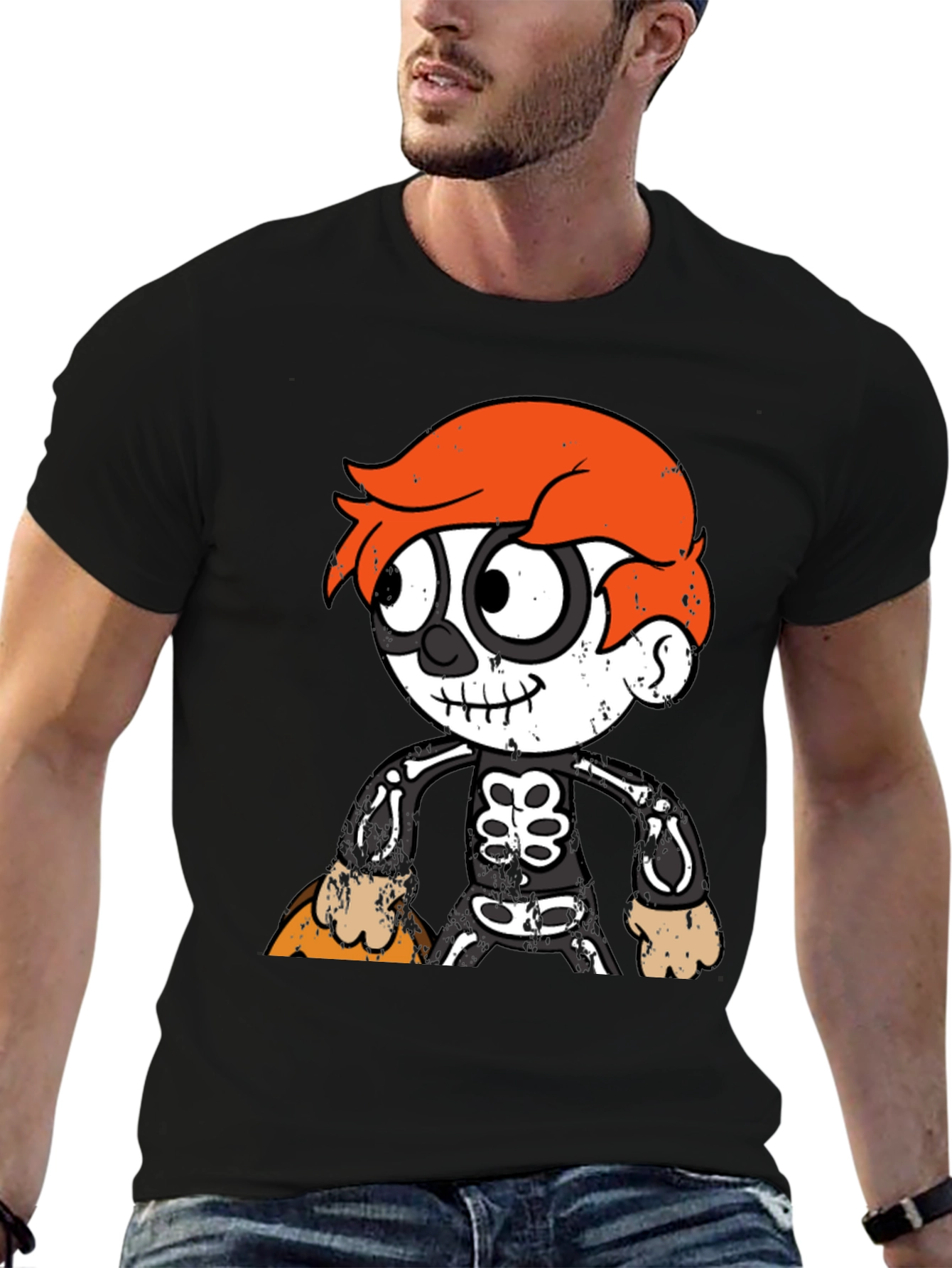 Halloween Cartoon Skeleton Graphic T-Shirt