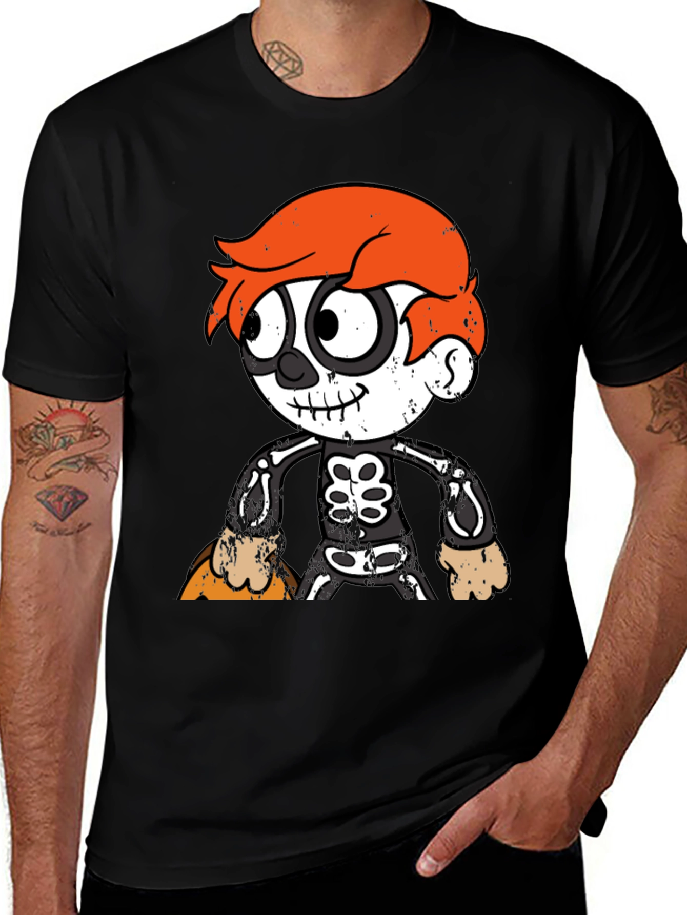 Halloween Cartoon Skeleton Graphic T-Shirt