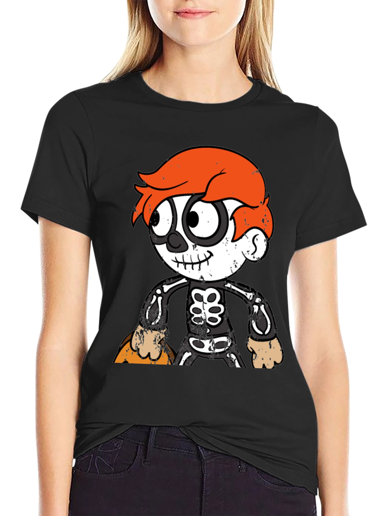 Halloween Cartoon Skeleton Graphic T-Shirt