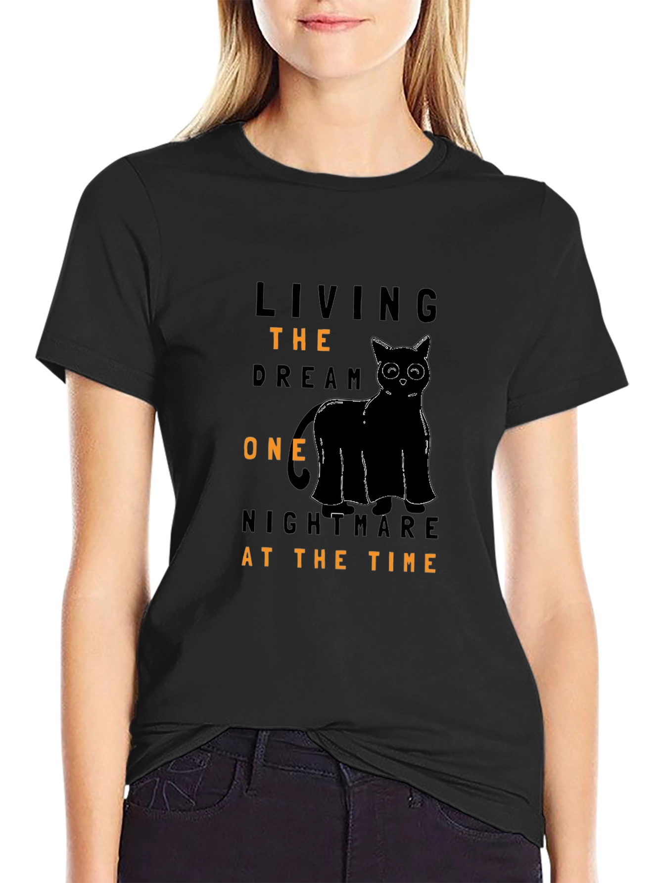 Living The Dream Black Cat Graphic Tee