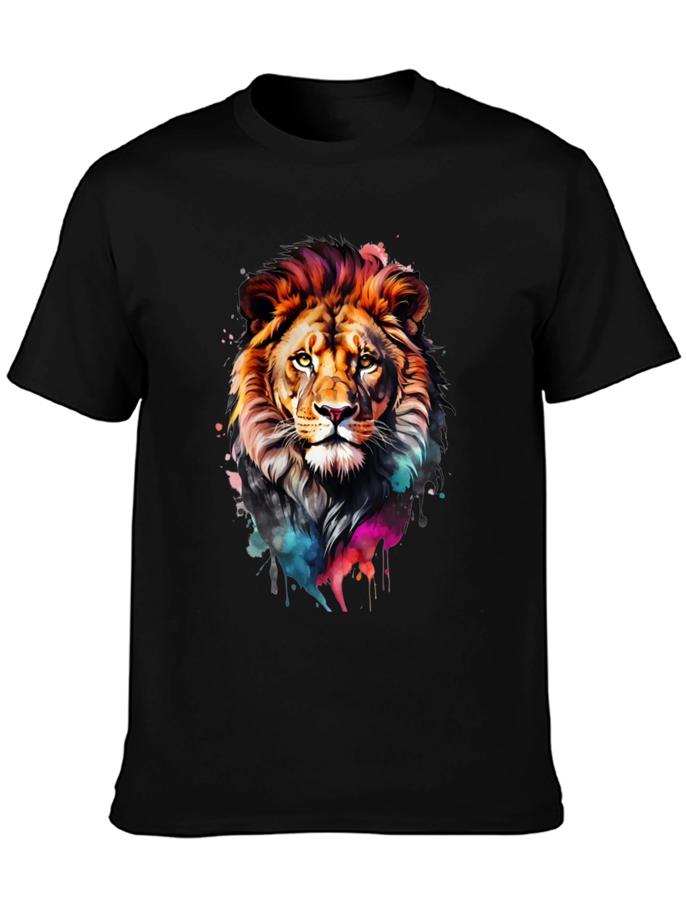 Vibrant Lion Graphic Black T-Shirt