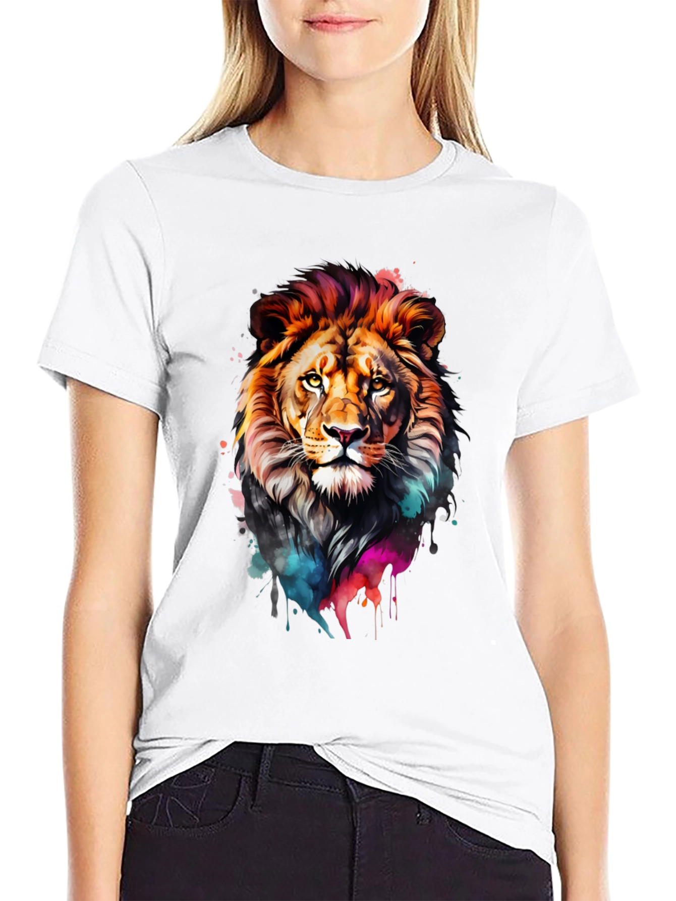 Vibrant Lion Graphic Black T-Shirt