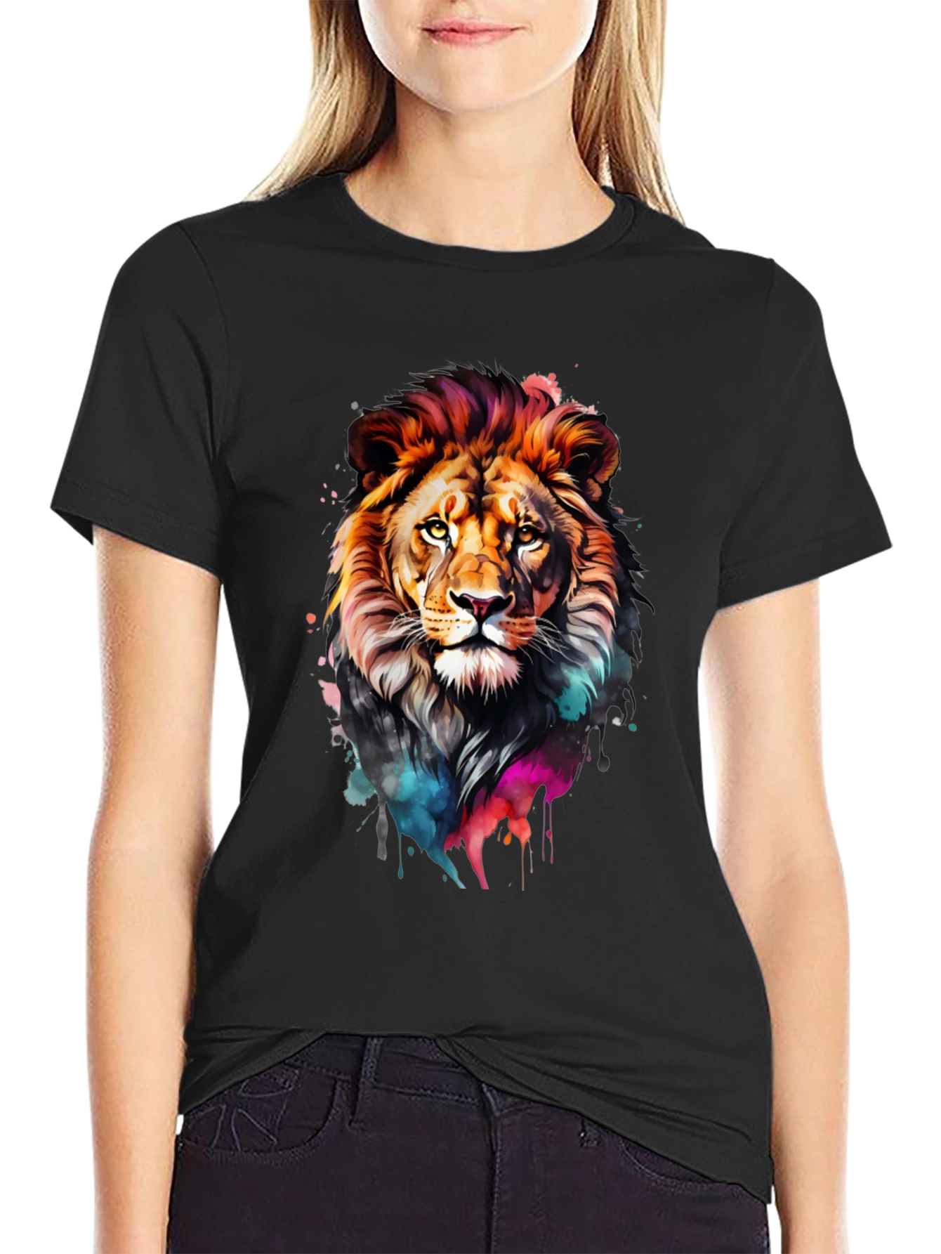 Vibrant Lion Graphic Black T-Shirt