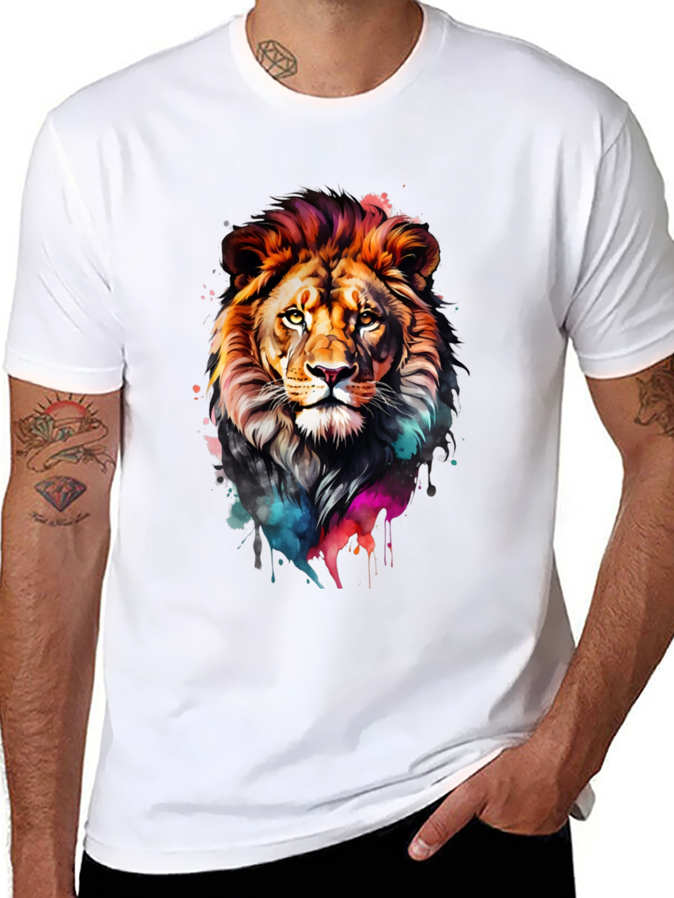 Vibrant Lion Graphic Black T-Shirt