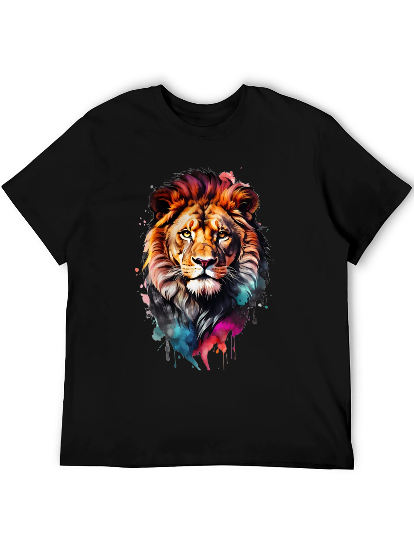 Vibrant Lion Graphic Black T-Shirt