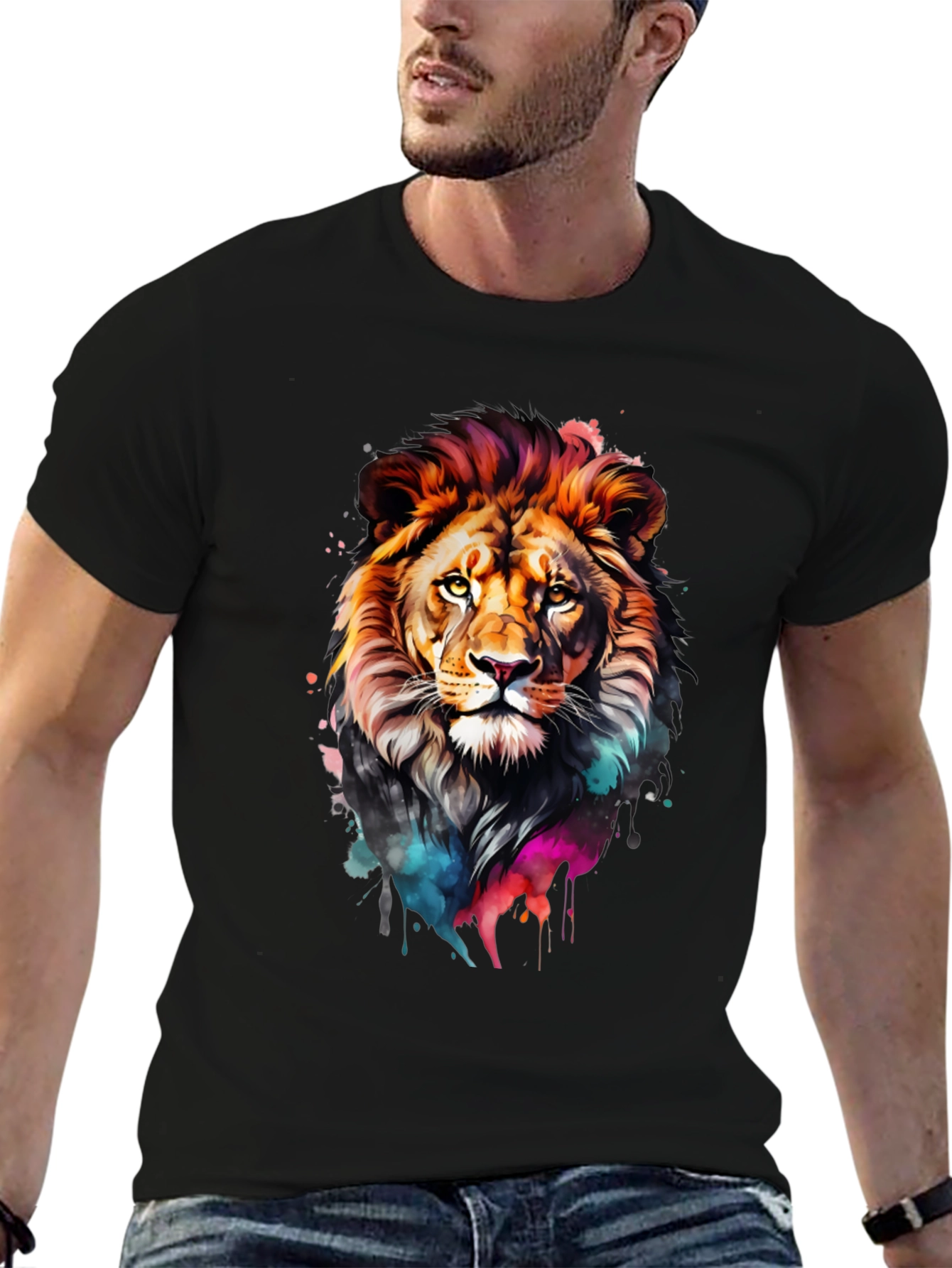 Vibrant Lion Graphic Black T-Shirt