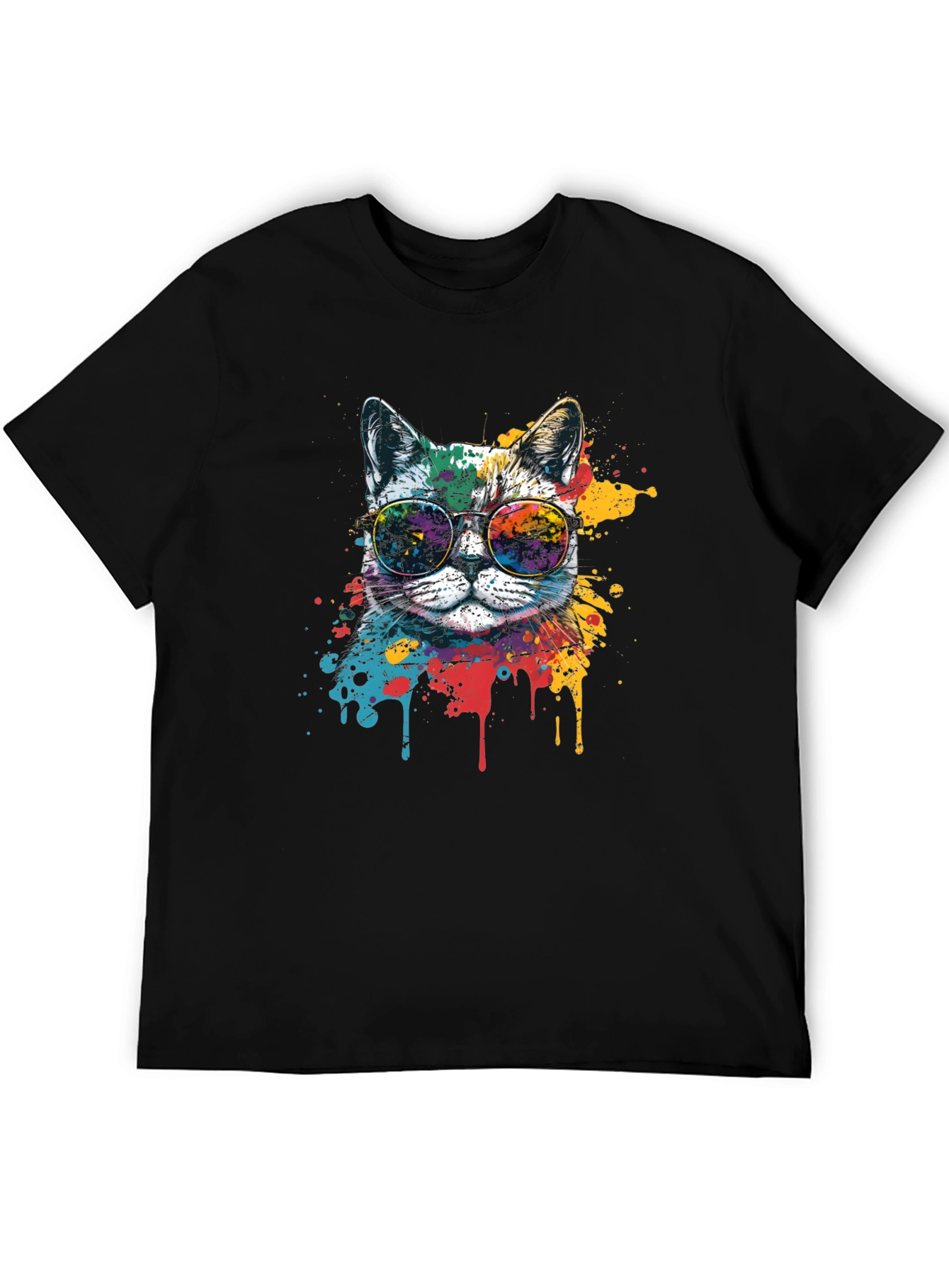 Cool Cat Graphic Tee - Paint Splatter Design