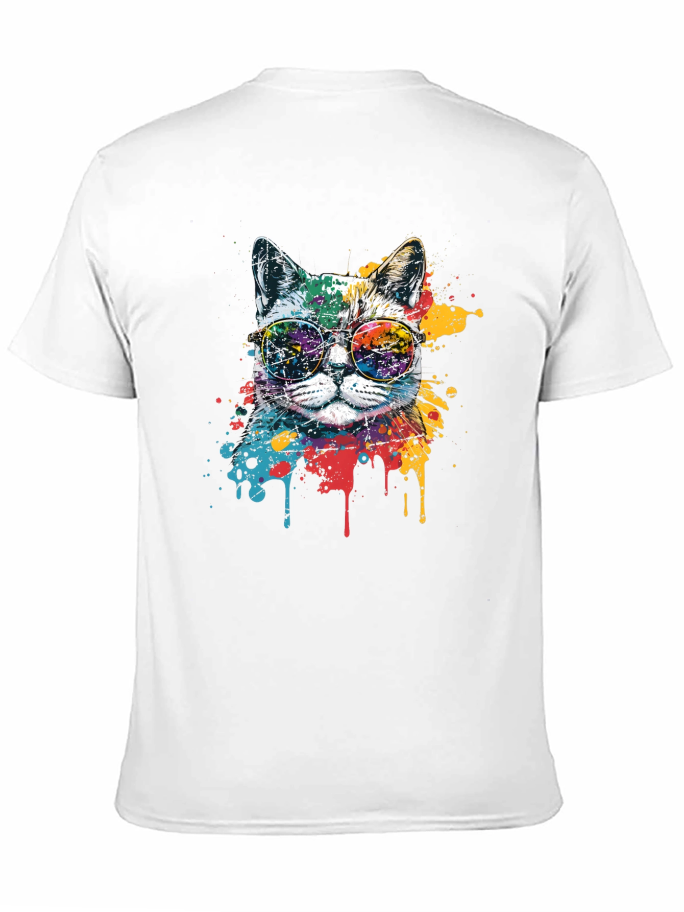 Cool Cat Graphic Tee - Paint Splatter Design
