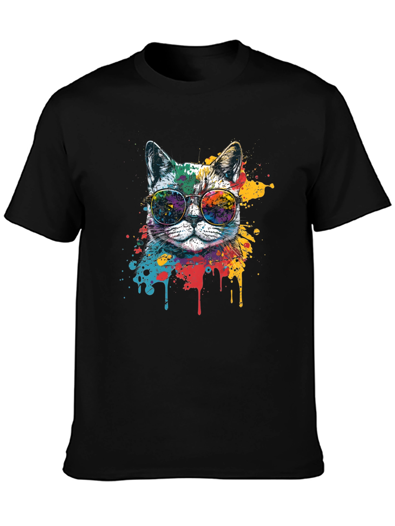 Cool Cat Graphic Tee - Paint Splatter Design