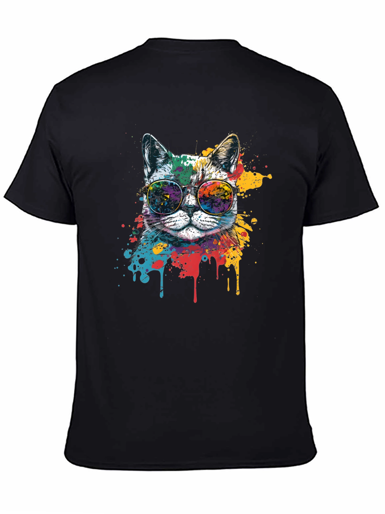 Cool Cat Graphic Tee - Paint Splatter Design