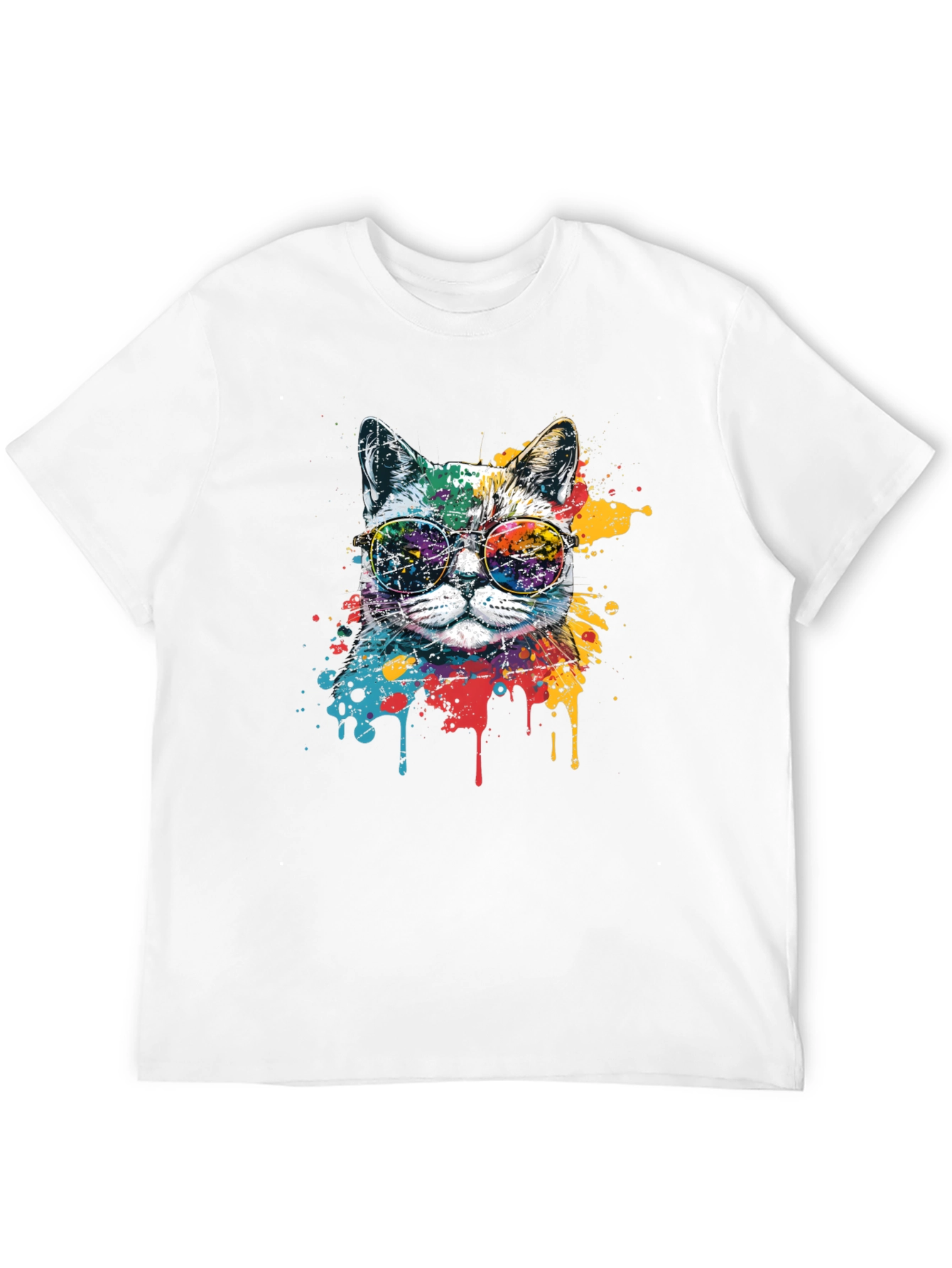 Cool Cat Graphic Tee - Paint Splatter Design