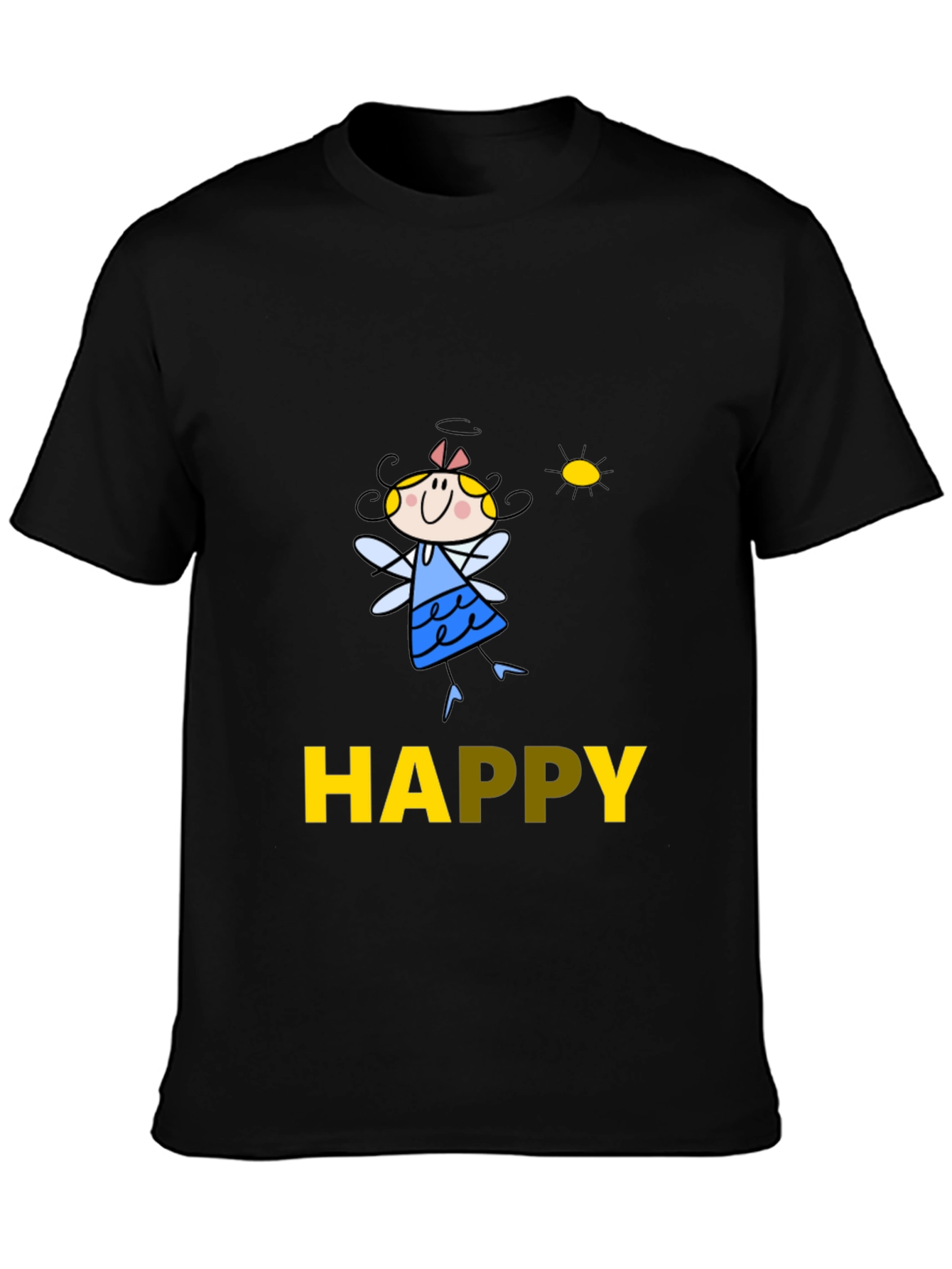 Happy Fairy Graphic Black Tee for Men