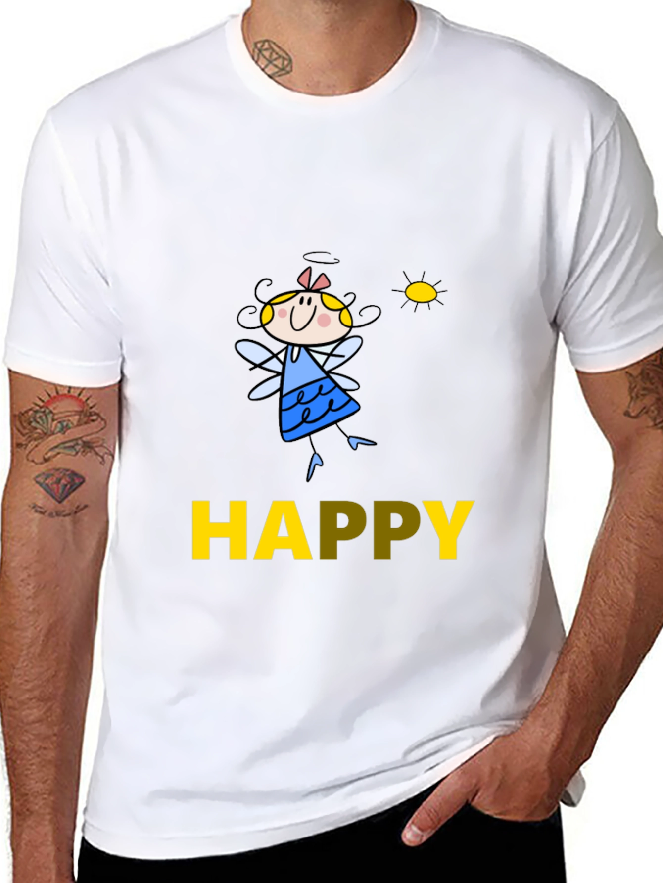 Happy Fairy Graphic Black Tee for Men