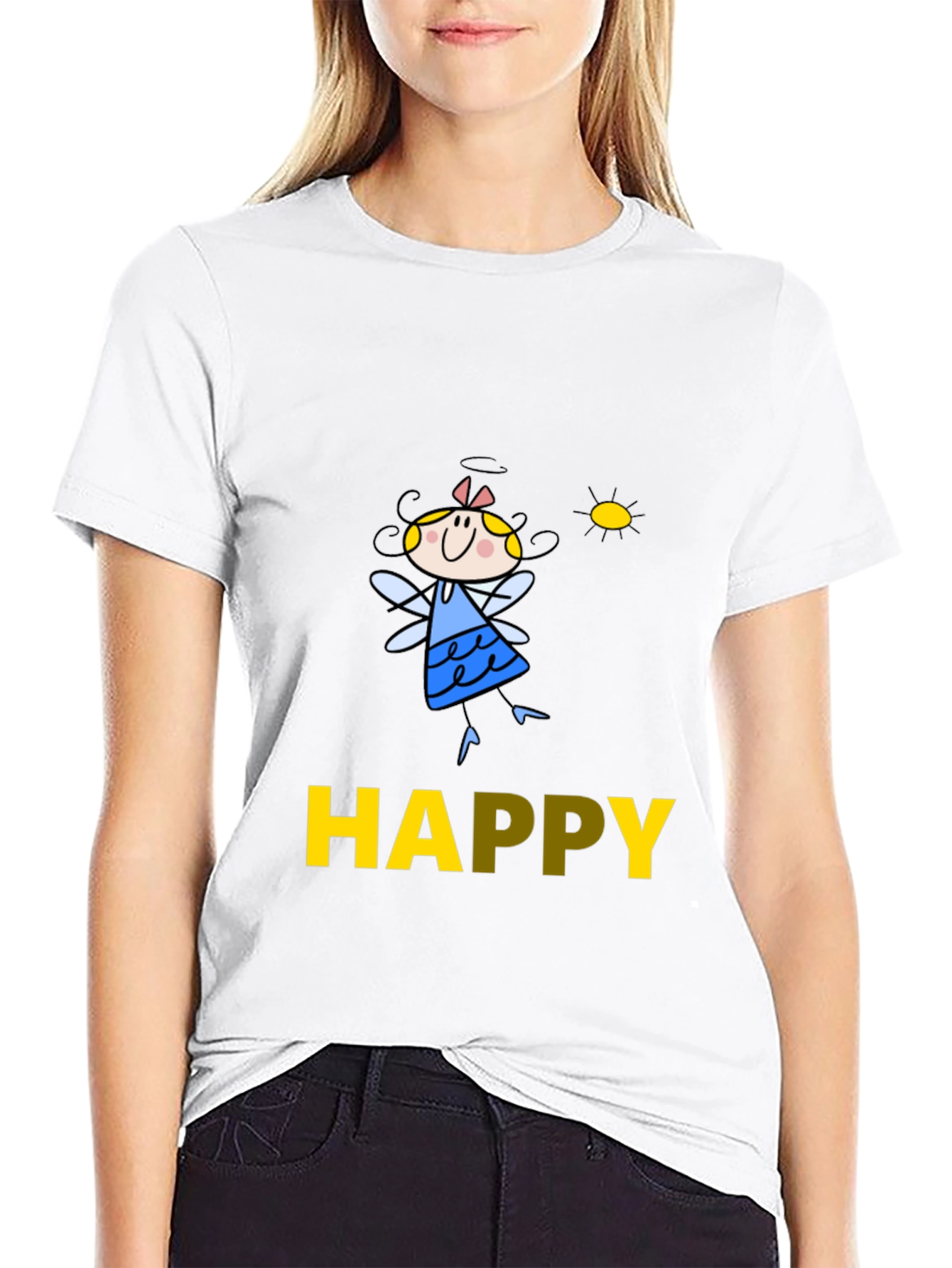 Happy Fairy Graphic Black Tee for Men