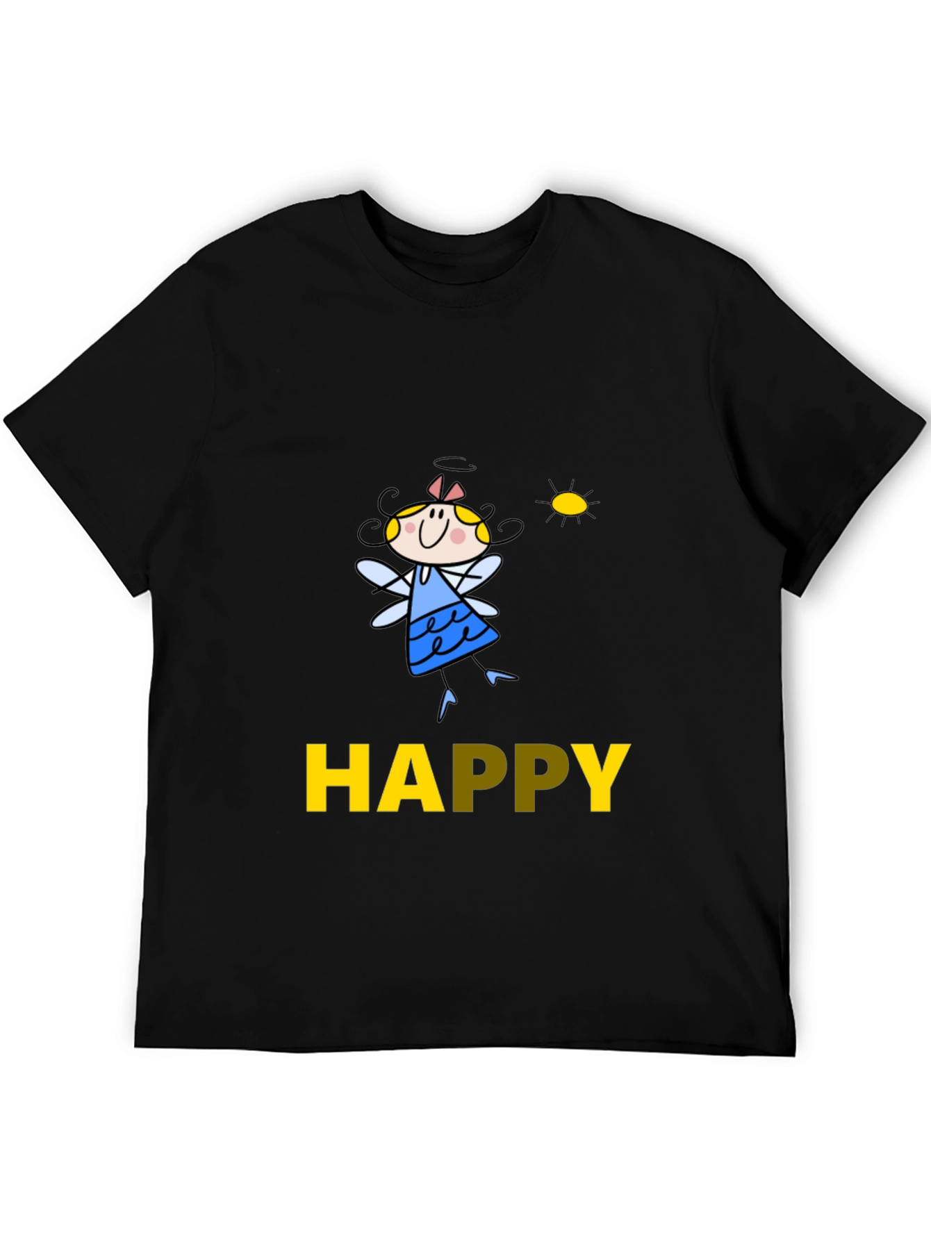 Happy Fairy Graphic Black Tee for Men