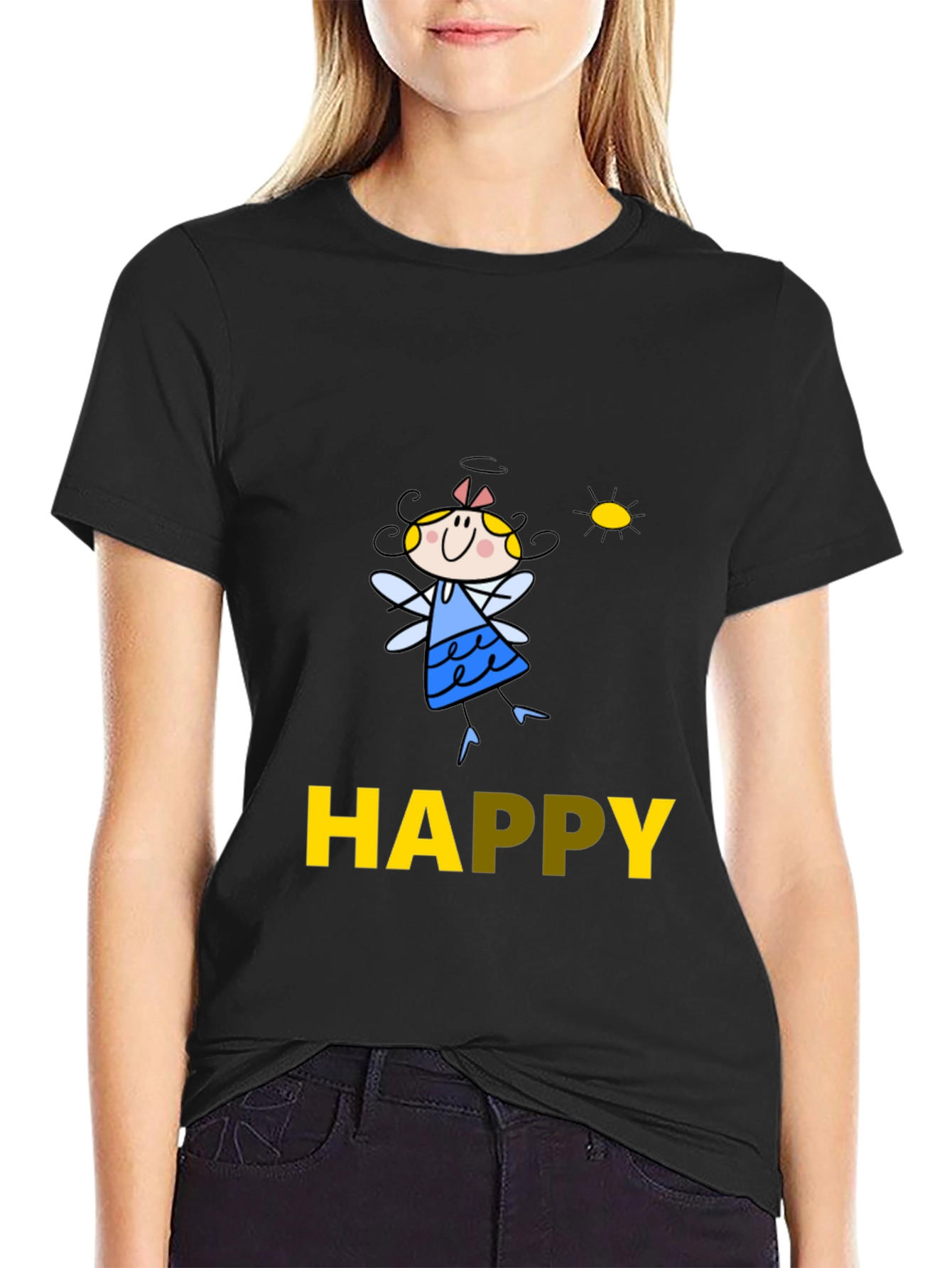 Happy Fairy Graphic Black Tee for Men