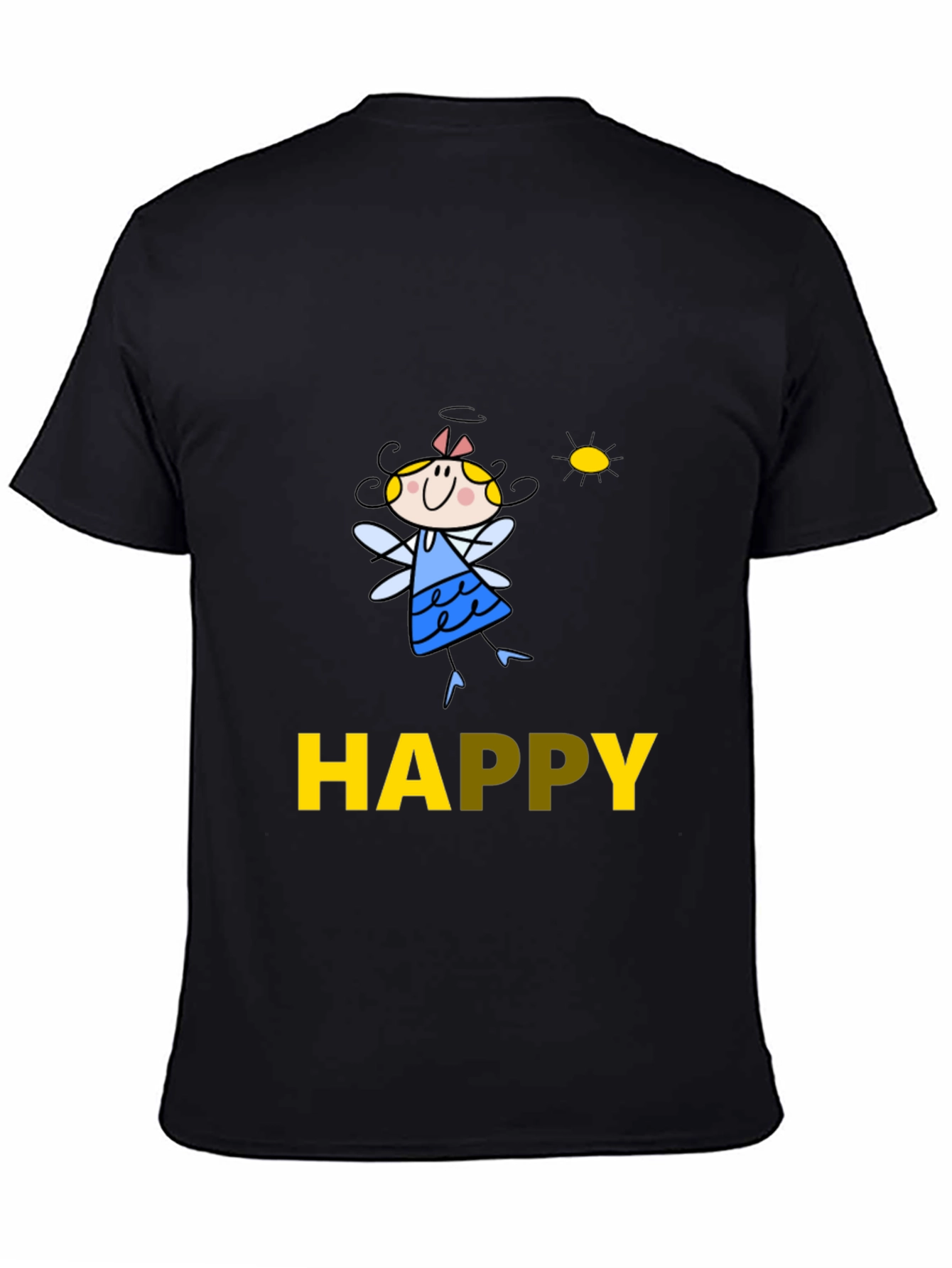 Happy Fairy Graphic Black Tee for Men