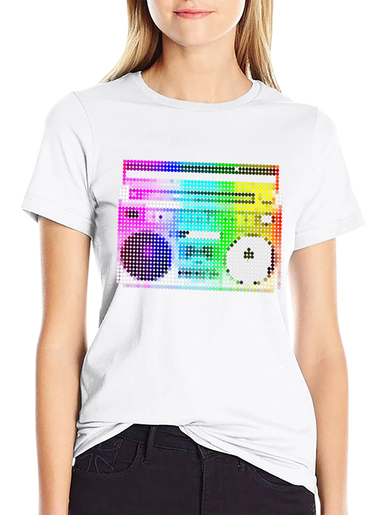 Retro Boombox Graphic T-Shirt - Black