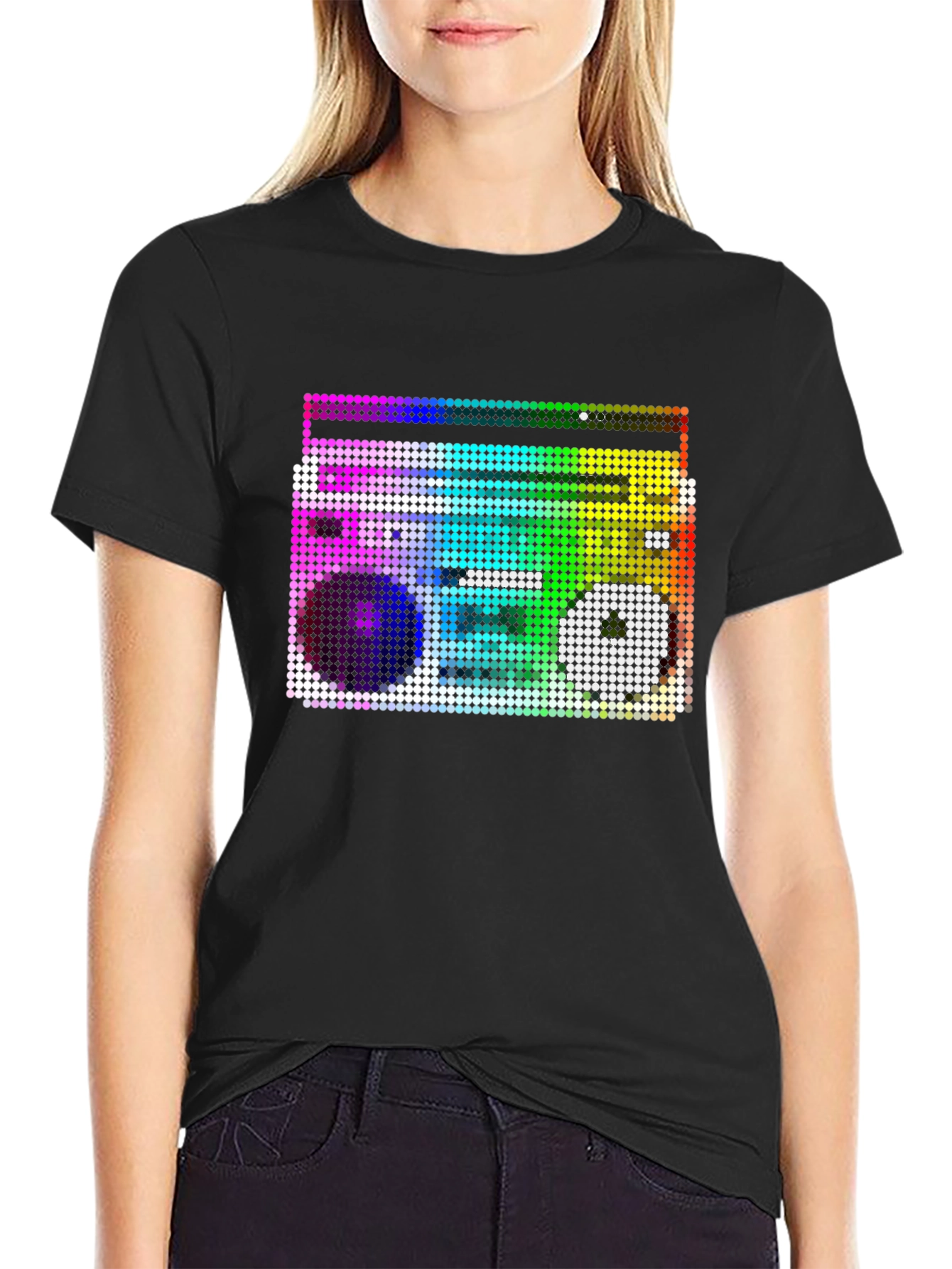 Retro Boombox Graphic T-Shirt - Black