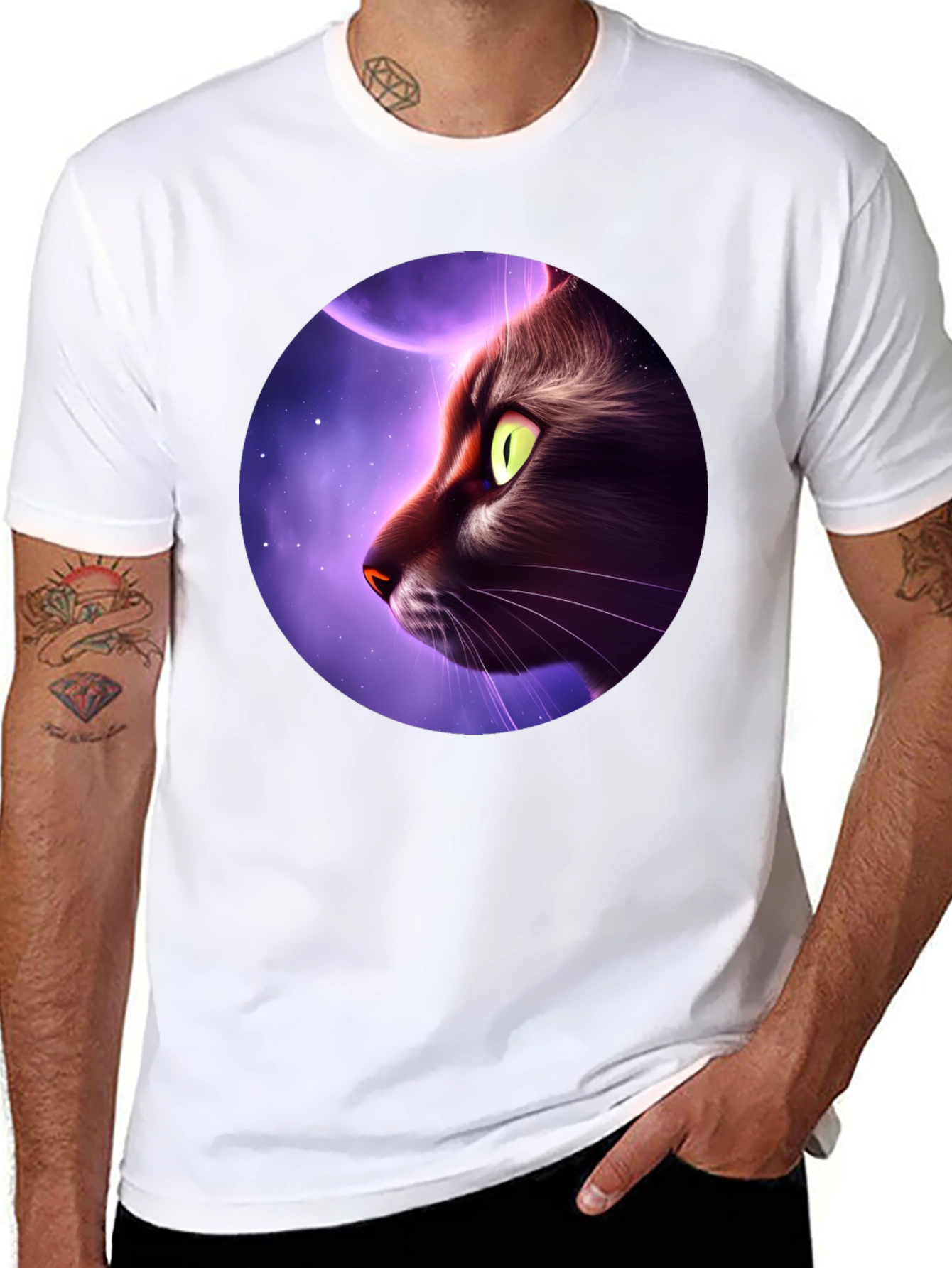 Cat Moon Graphic Tee - Mens Black T-Shirt