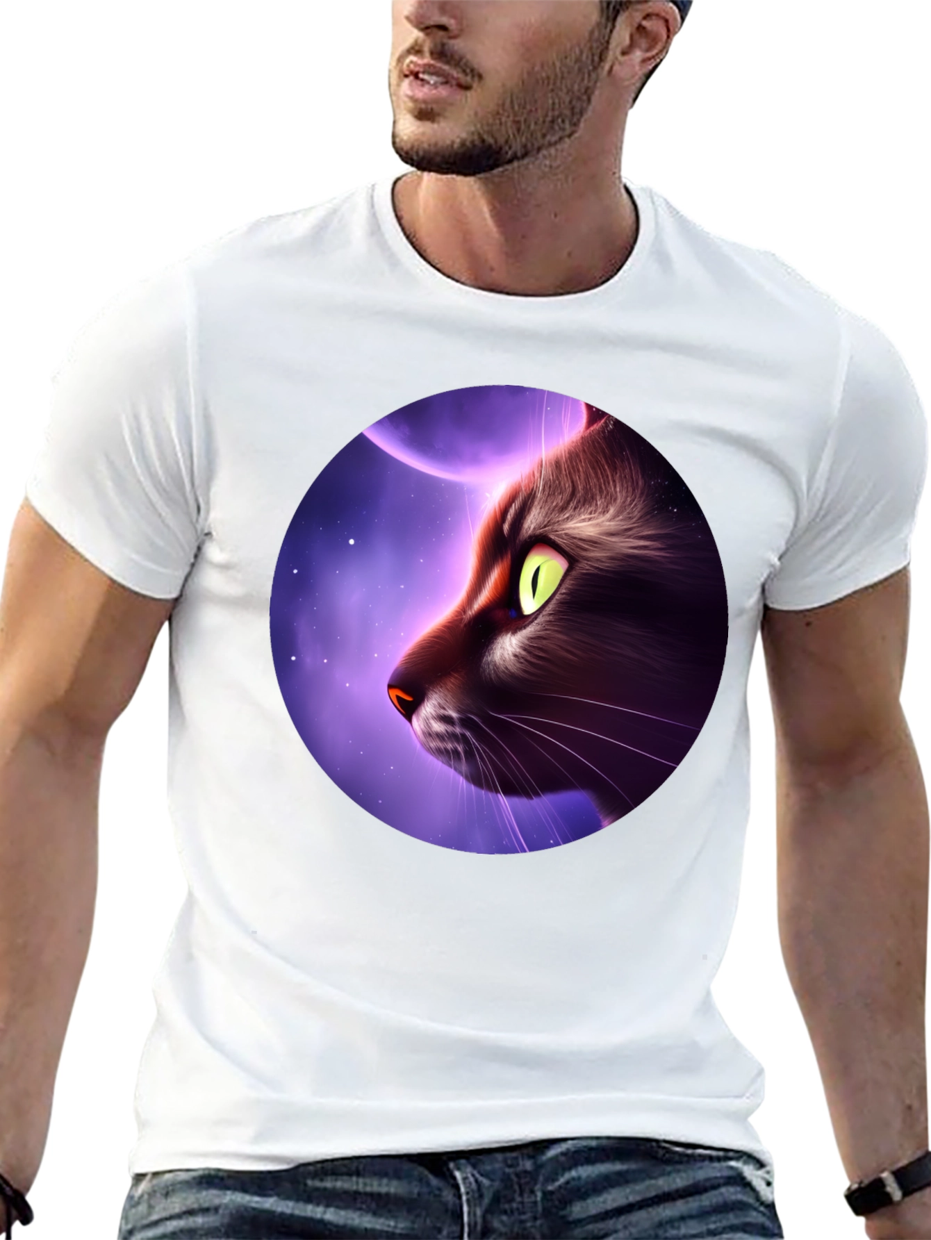 Cat Moon Graphic Tee - Mens Black T-Shirt