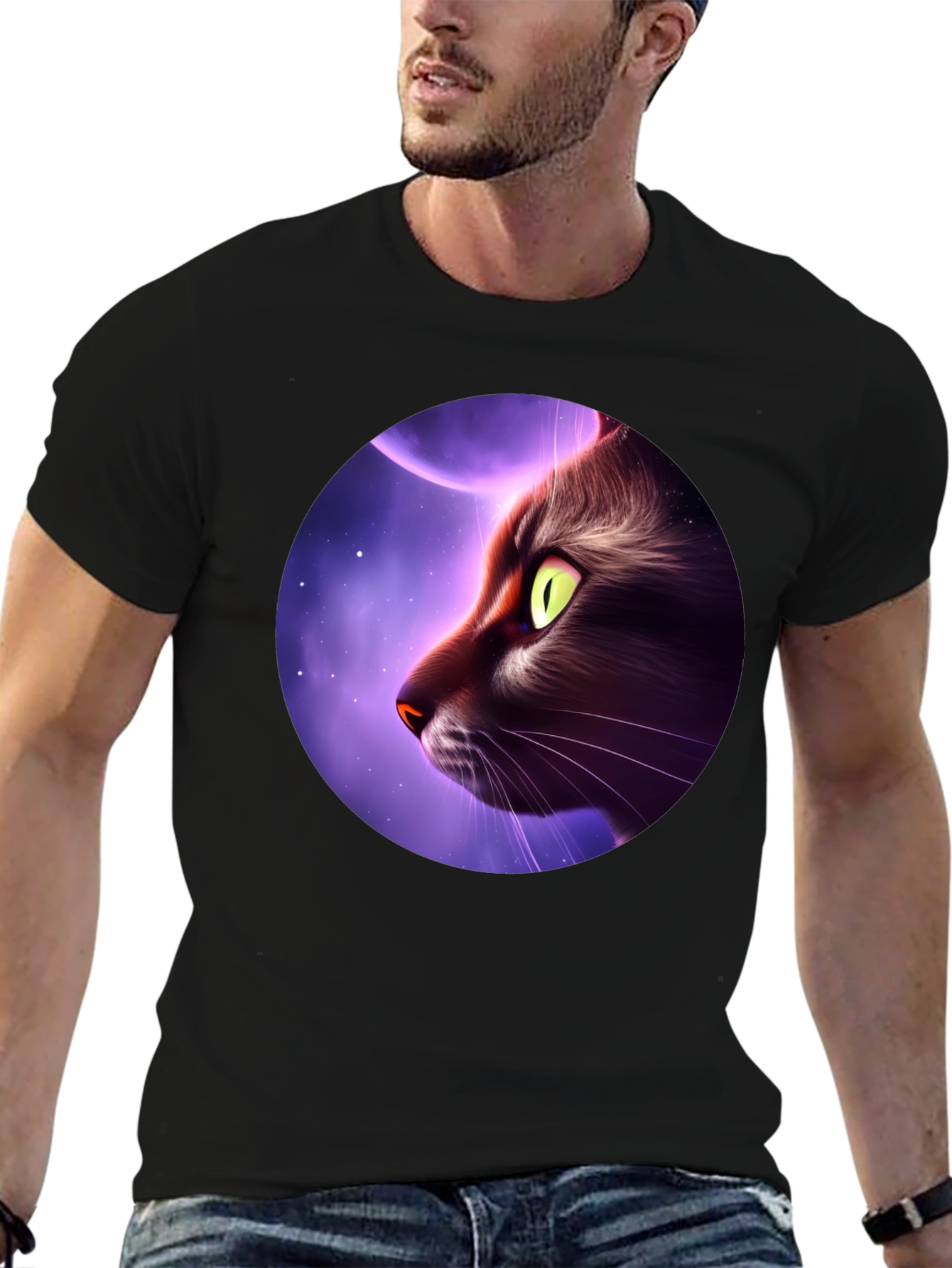 Cat Moon Graphic Tee - Mens Black T-Shirt