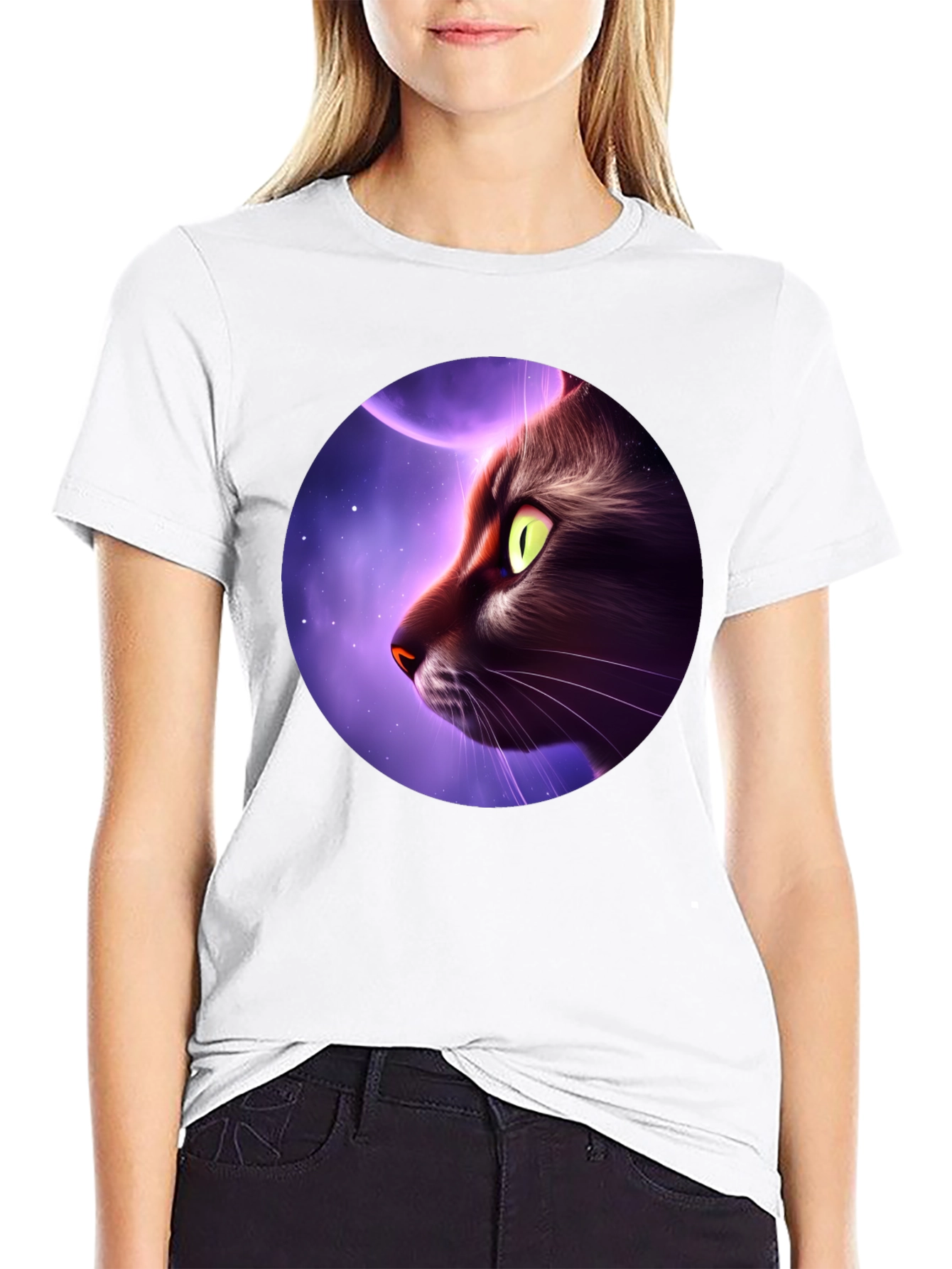 Cat Moon Graphic Tee - Mens Black T-Shirt