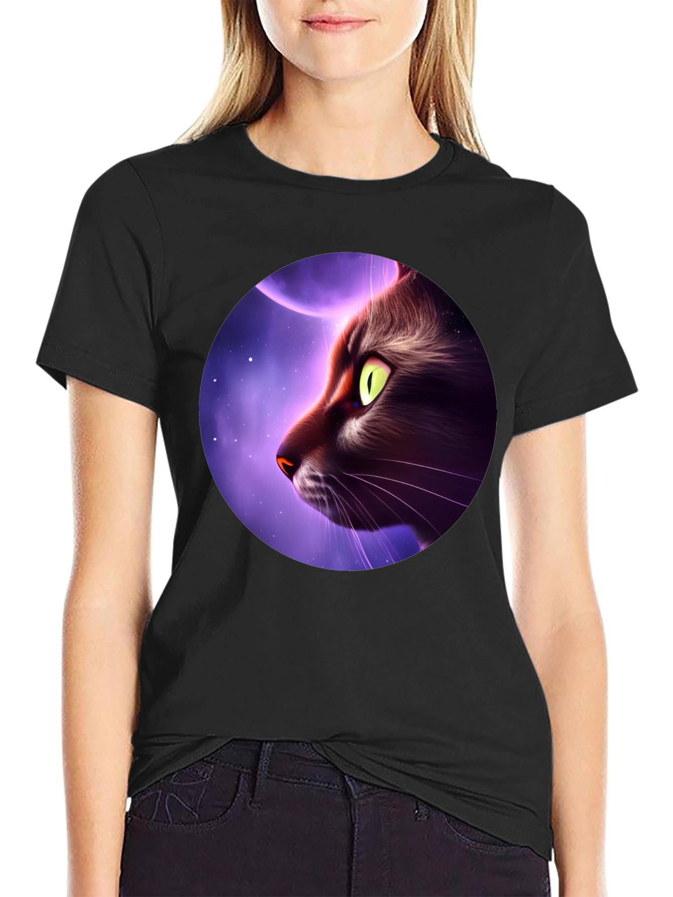 Cat Moon Graphic Tee - Mens Black T-Shirt