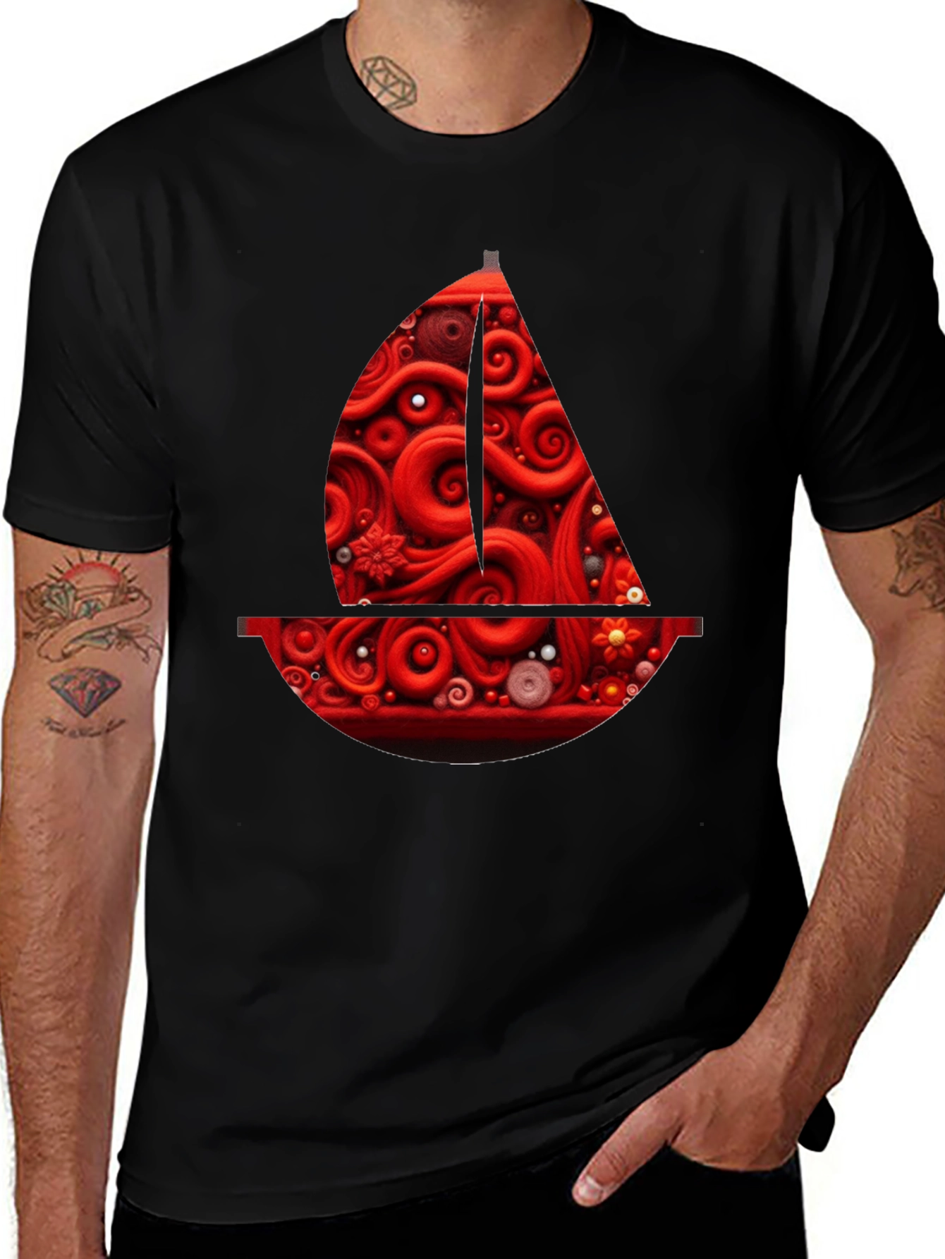 Red Artistic Boat Graphic Tee