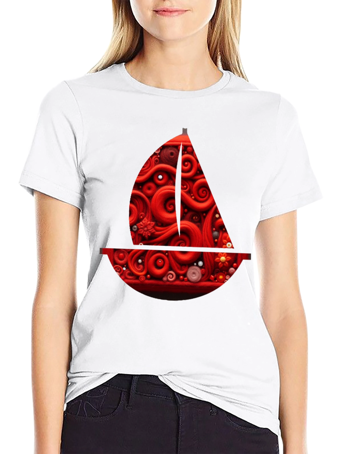 Red Artistic Boat Graphic Tee