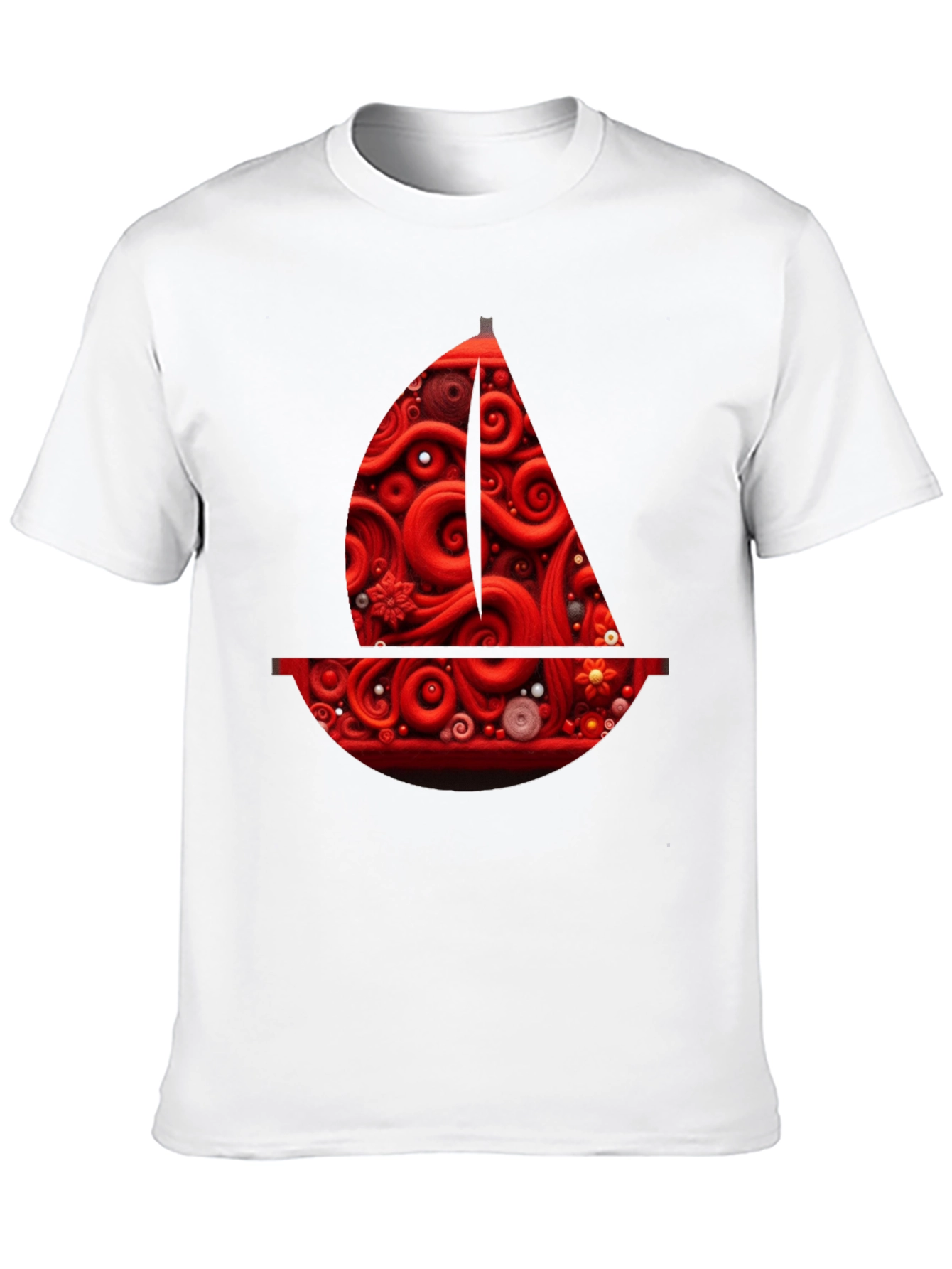 Red Artistic Boat Graphic Tee