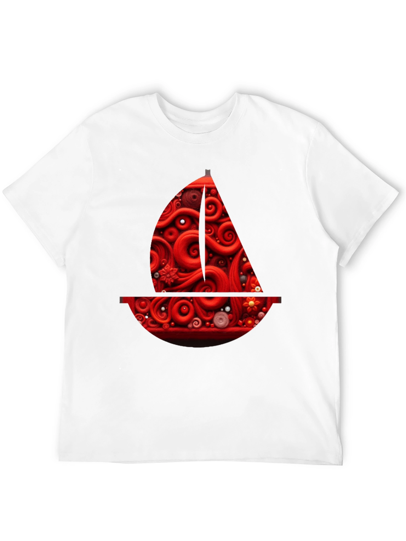 Red Artistic Boat Graphic Tee