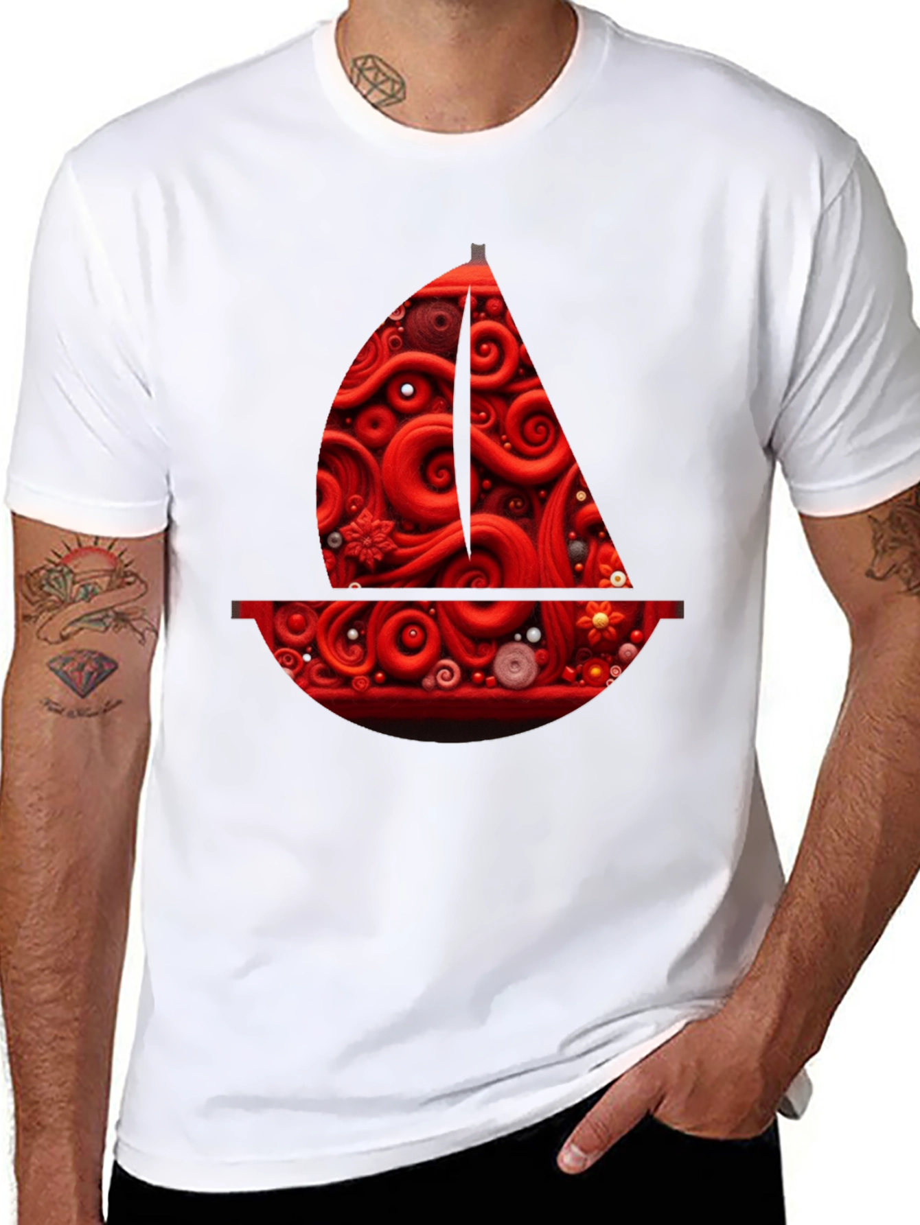 Red Artistic Boat Graphic Tee