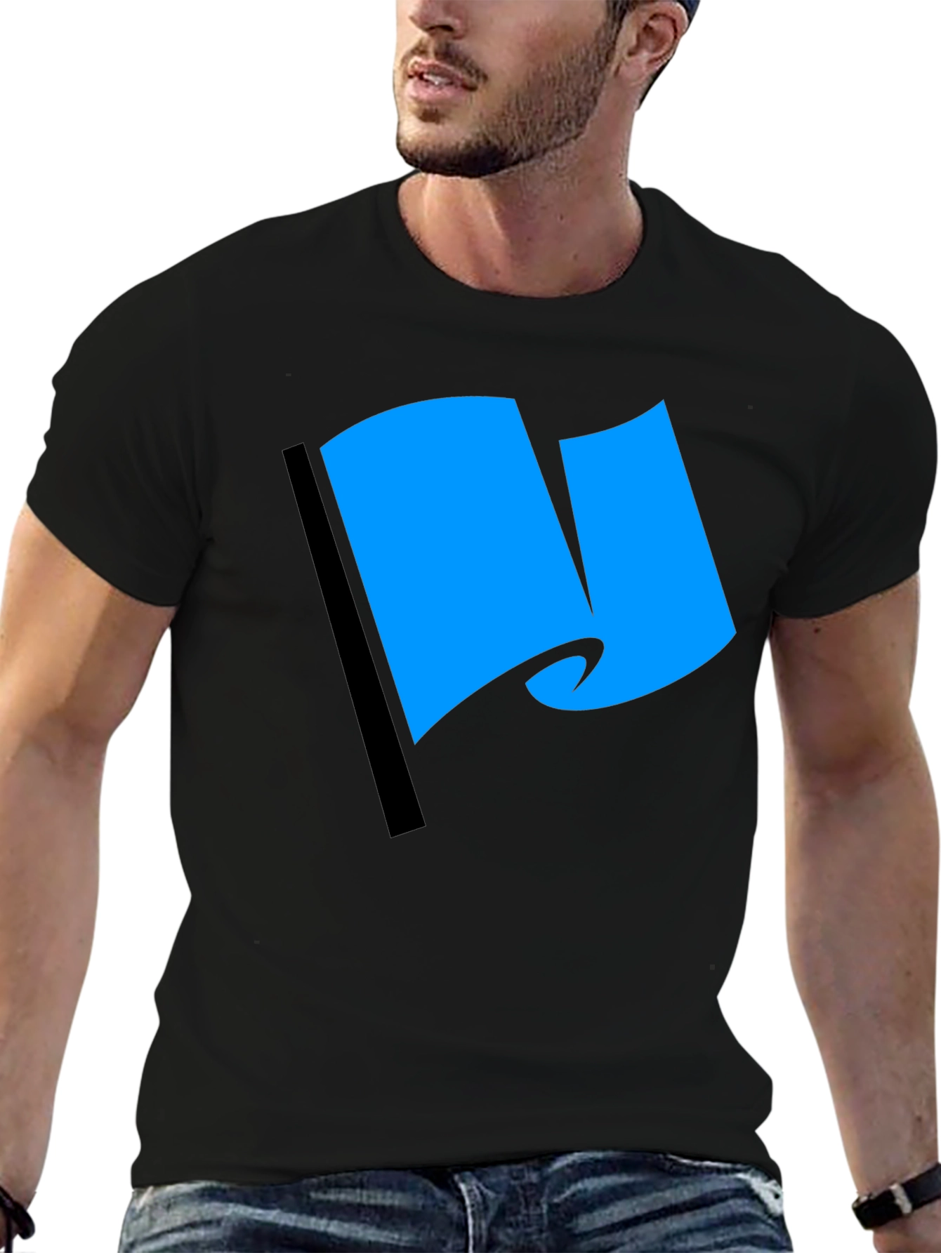 Blue Flag Graphic Black T-Shirt