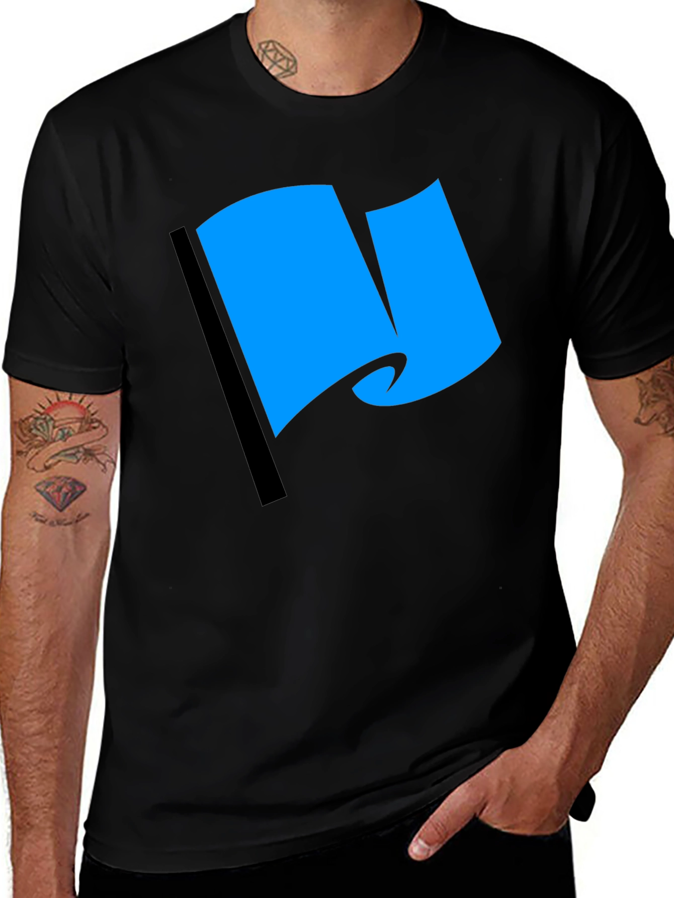 Blue Flag Graphic Black T-Shirt