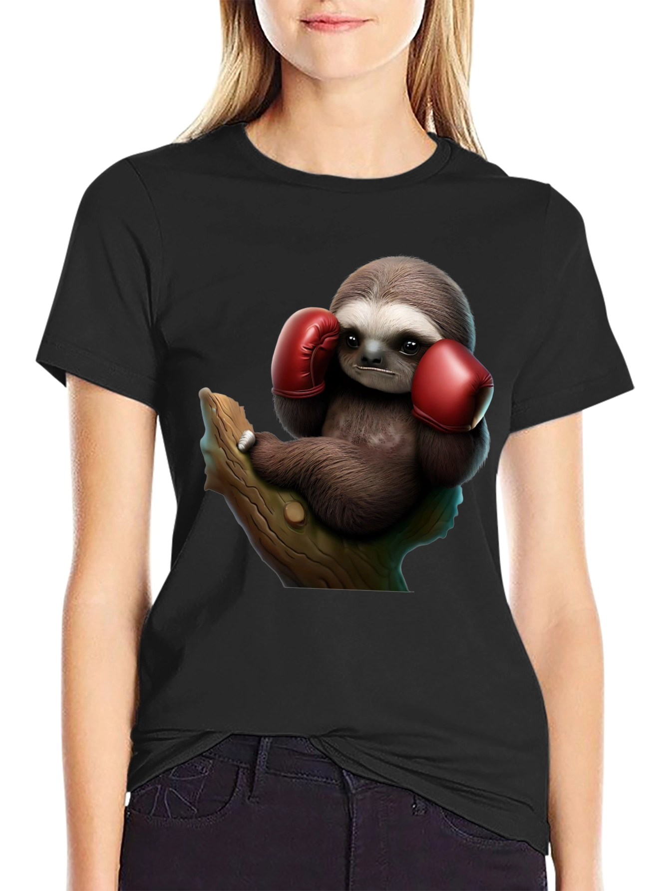 Boxing Sloth Black T-Shirt