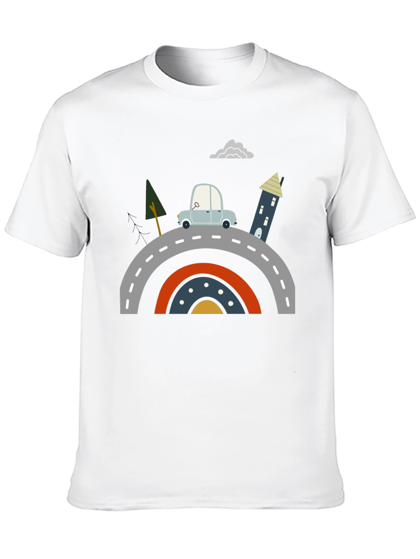 Cartoon Car on Rainbow Bridge Graphic Tee