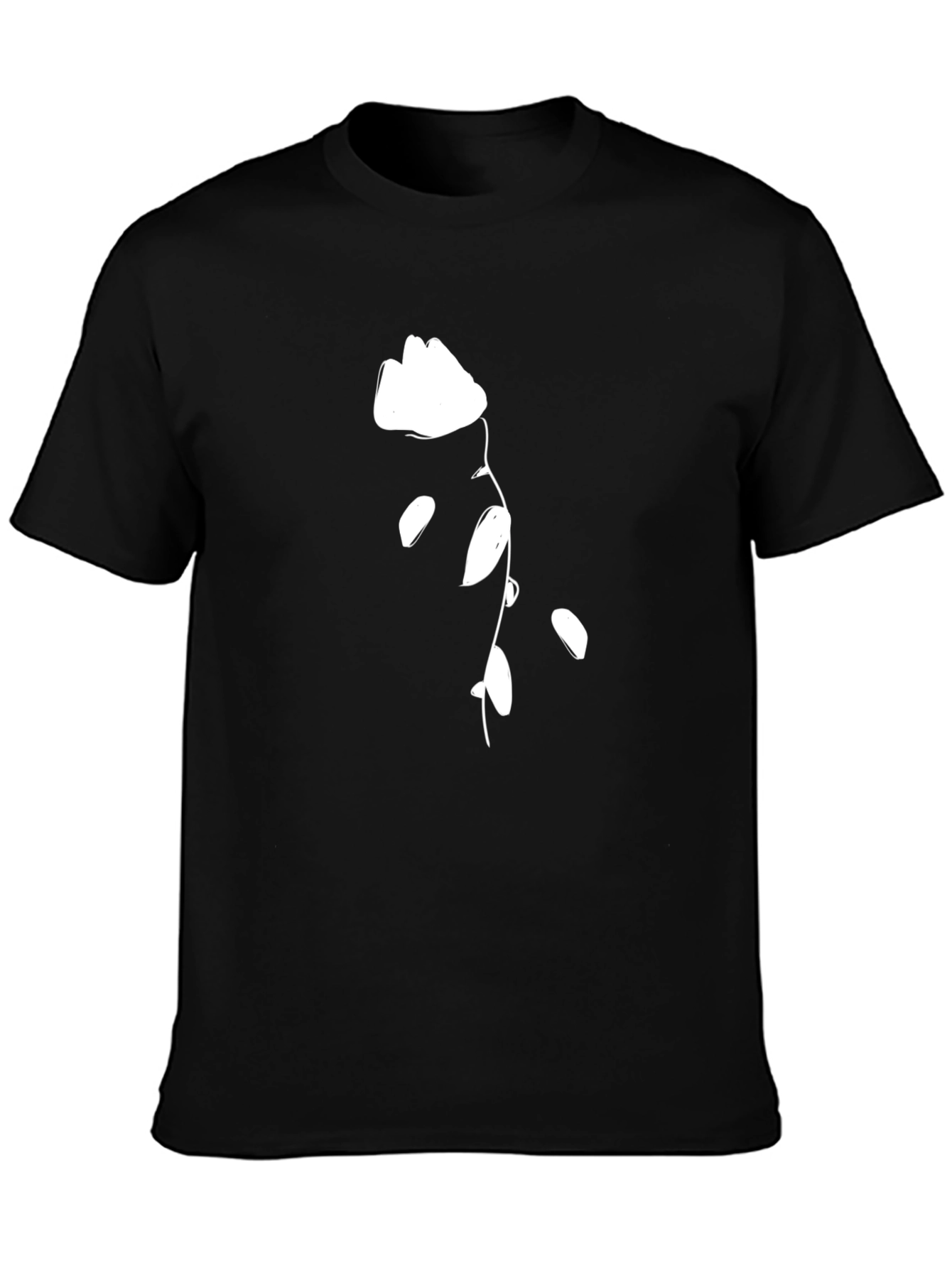 Black T-Shirt with White Flower Design