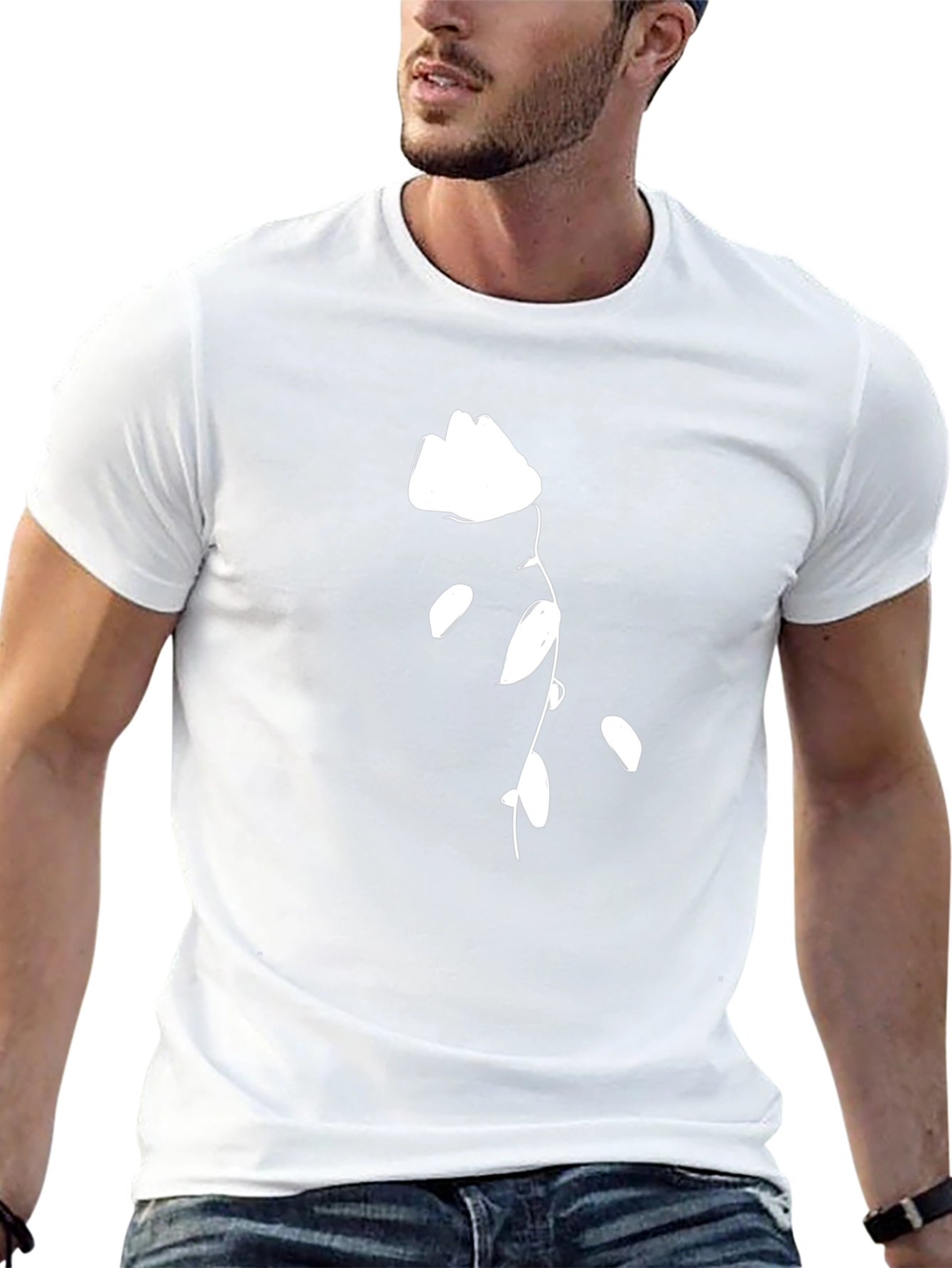Black T-Shirt with White Flower Design