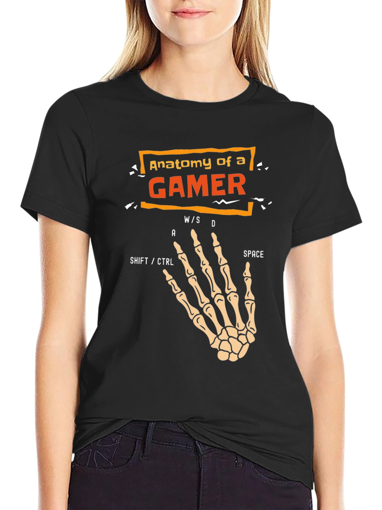 Anatomy of a Gamer Skeleton Hand Black T-Shirt