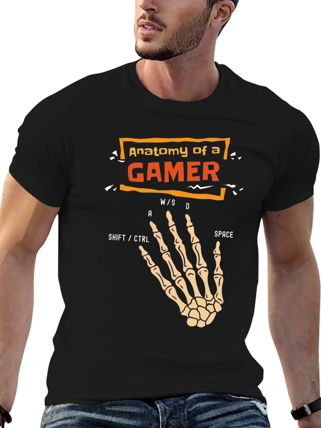 Anatomy of a Gamer Skeleton Hand Black T-Shirt