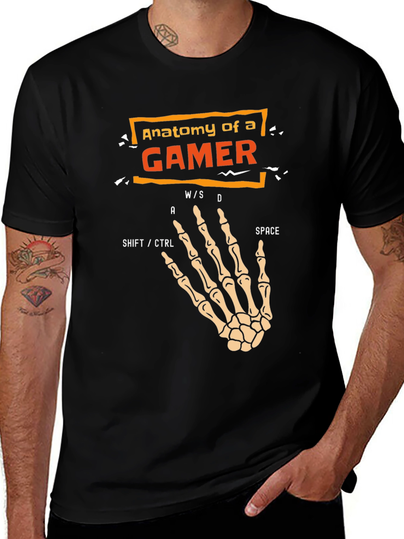 Anatomy of a Gamer Skeleton Hand Black T-Shirt