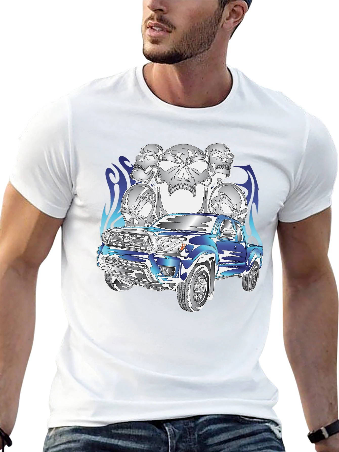 Truck and Skulls Graphic Tee - Cool Design
