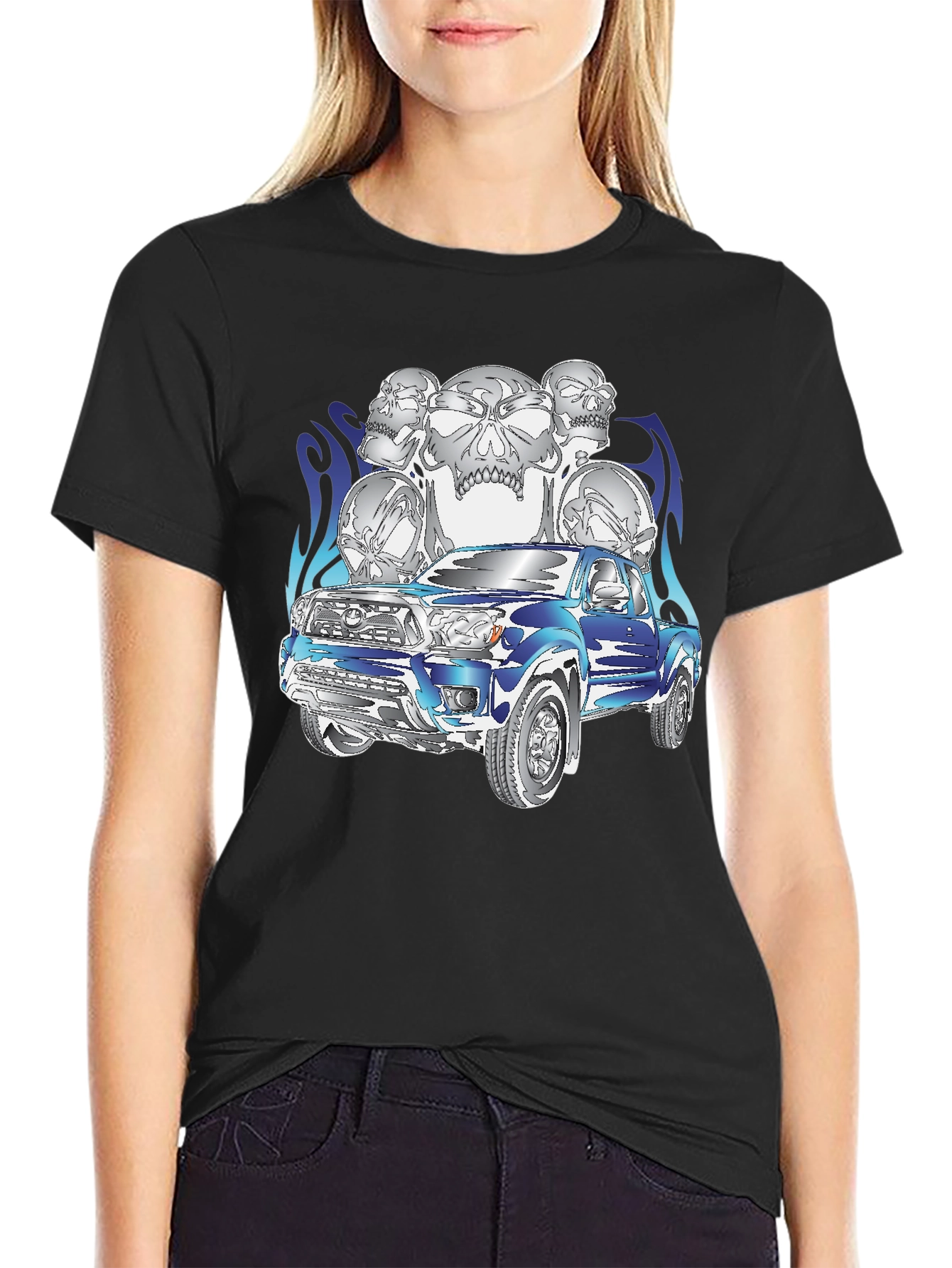 Truck and Skulls Graphic Tee - Cool Design